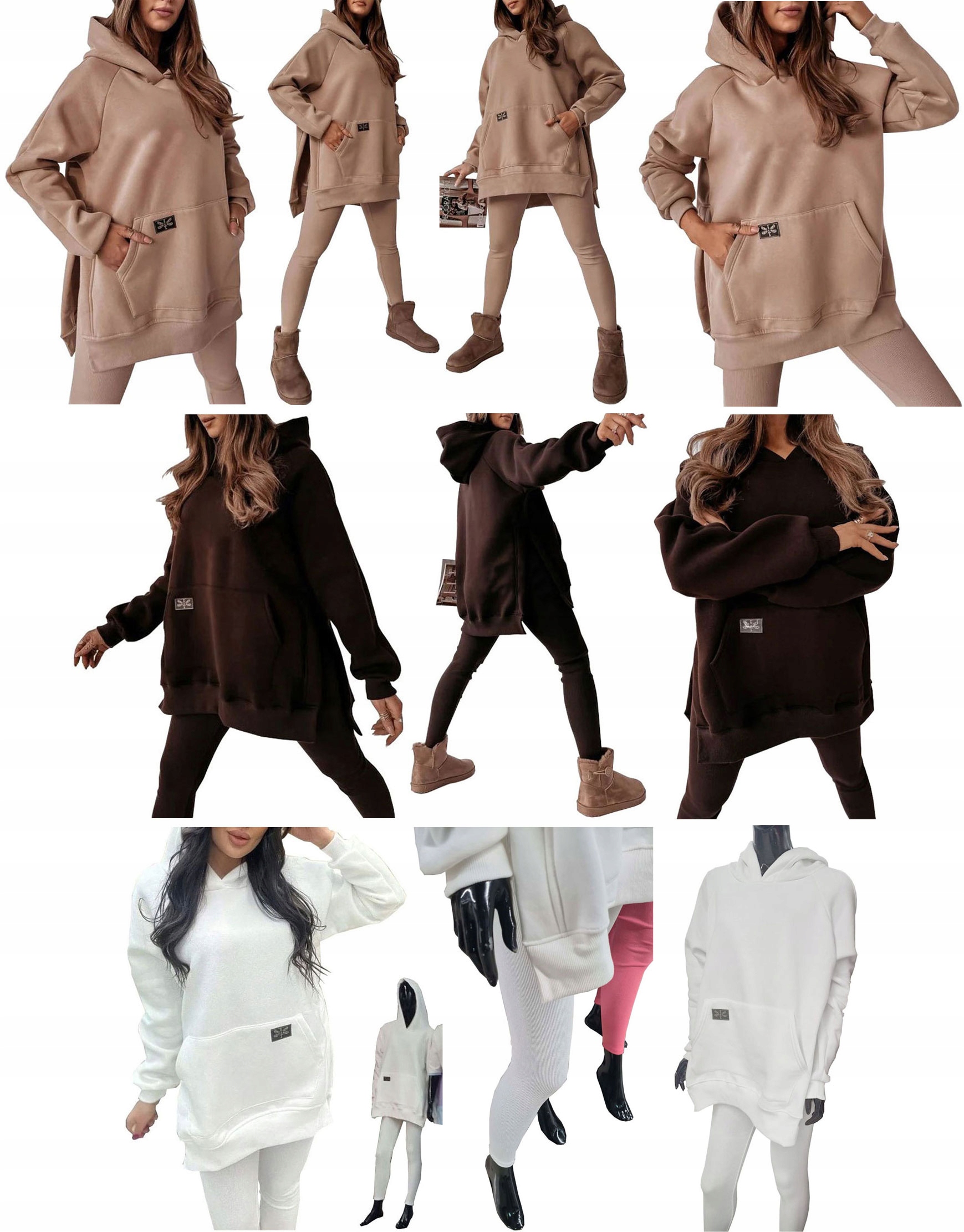 KOMPLET DRESOWY BLUZA KAPTUR LEGGINSY PRĄŻKOWANE S Wzór dominujący bez wzoru