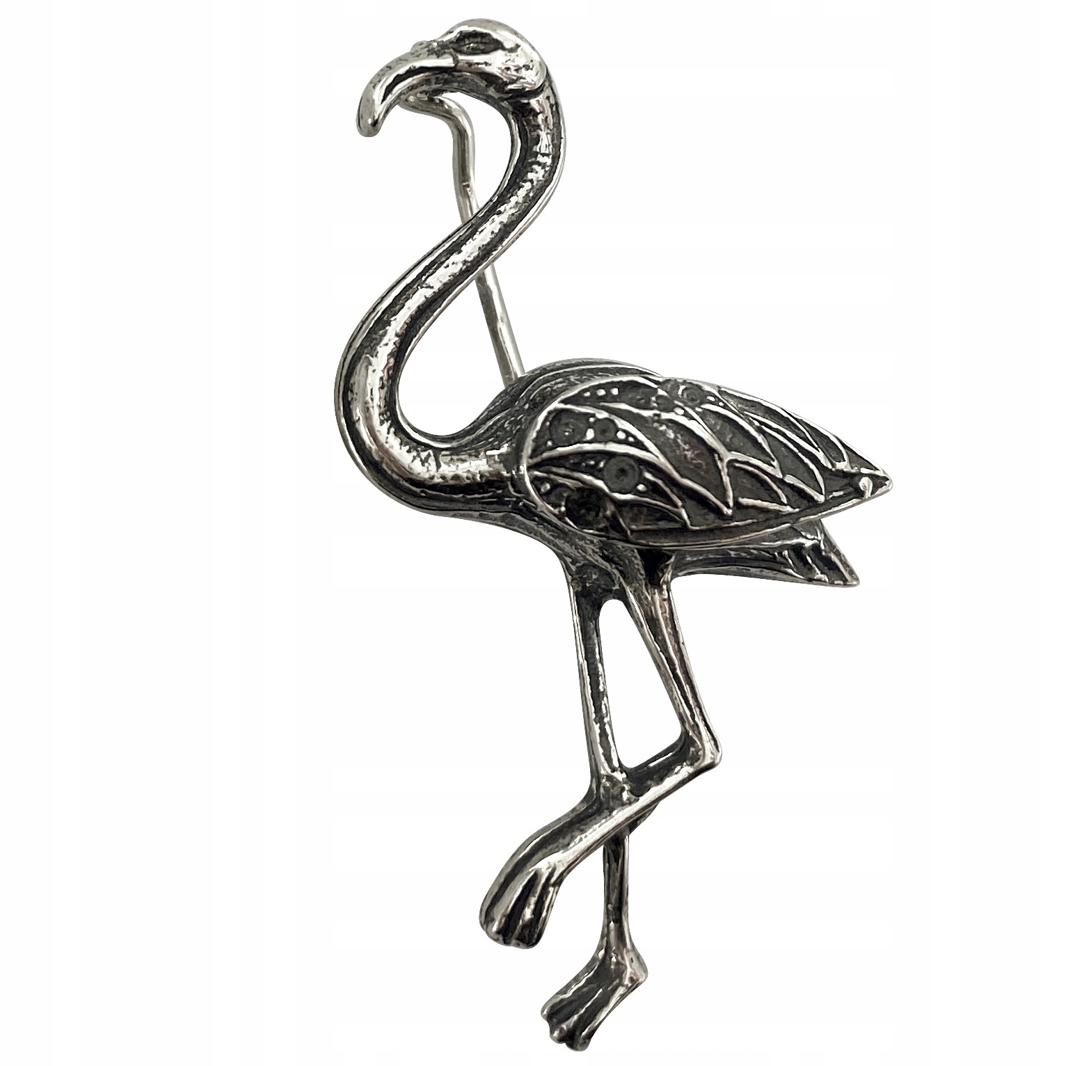 Exotická Velká Brož Plameňák Pták Ze Stříbra 925 Čapka