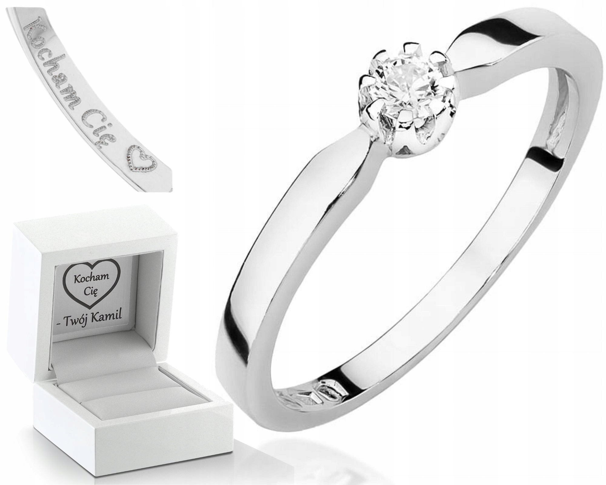 Zásnubní Prstýnek Diamant Bílé Zlato Gravírování Bonus 585 Dárek