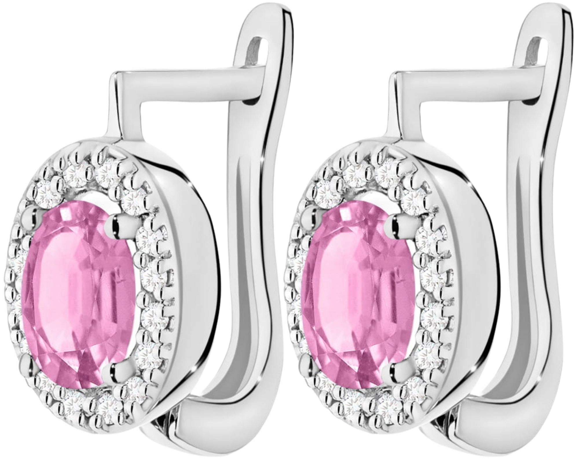 Bílé Zlato Náušnice Růžový Safír Anglické Diamanty Zapínání Zlato 585