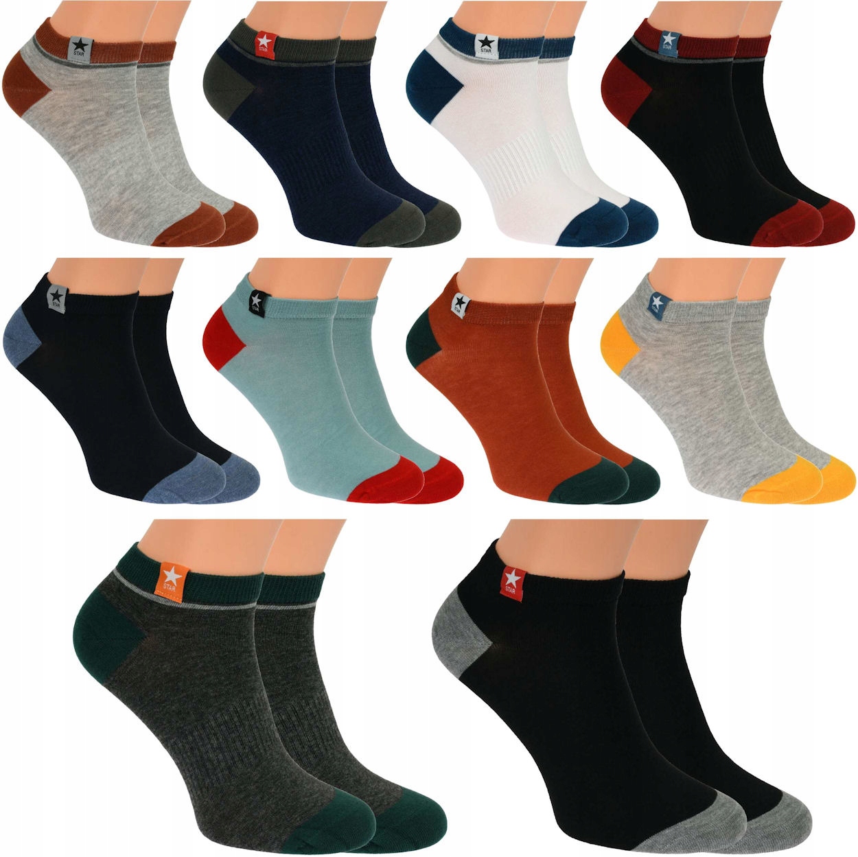 

10 Par Skarpetki Męskie Krótkie Stopki Kolorowe