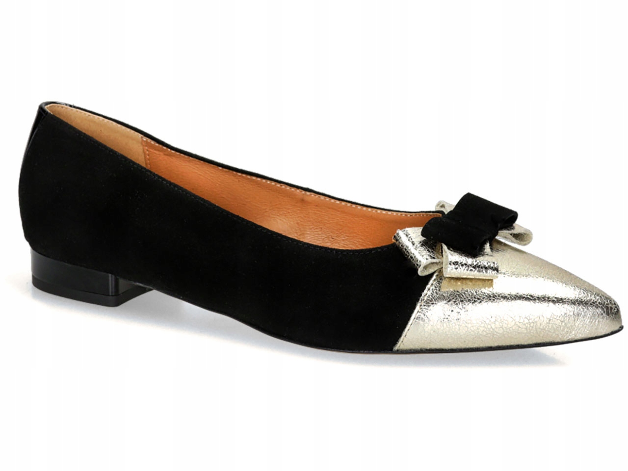 BALERINY BUTY SKÓRZANE ZAMSZOWE Z KOKARDĄ PL r 38