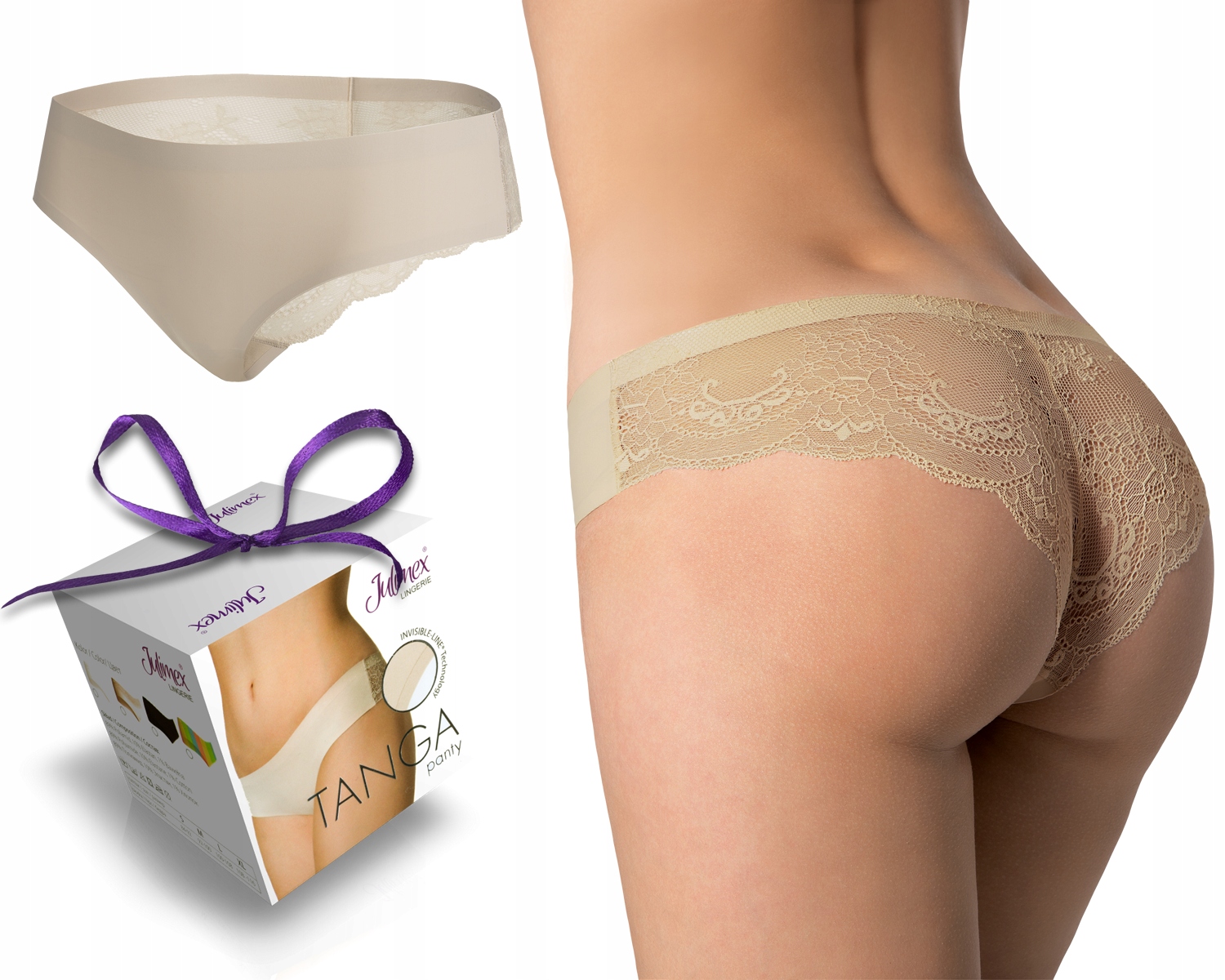 

Julimex figi z koronkowym tyłem Tanga Beż r. XL