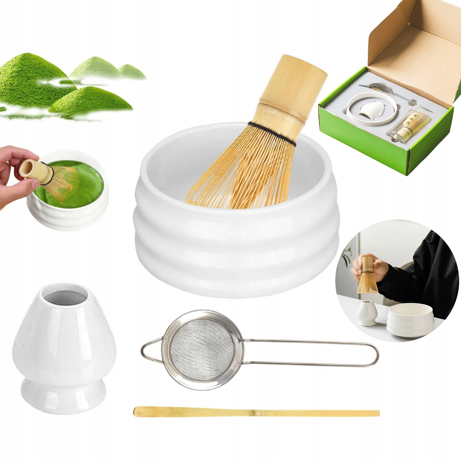 Bambusový Dárková Sada Na Čaj Matchy Chashaku Šlehací Metla Lžíce