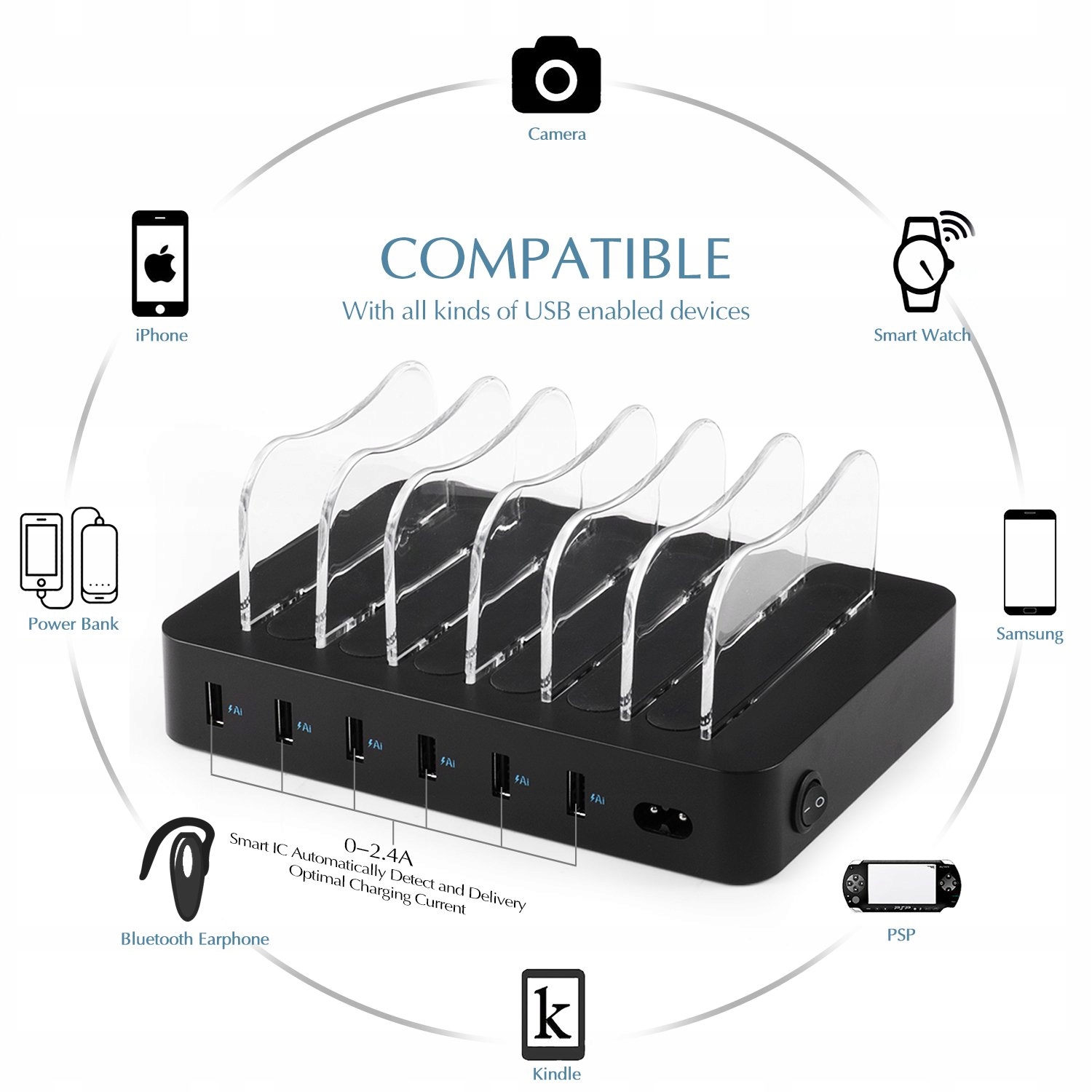 PRITEK Stacja Ładowania USB 50W 6 Portów Do Telefonów Tabletów Słuchawek — miniatura 4