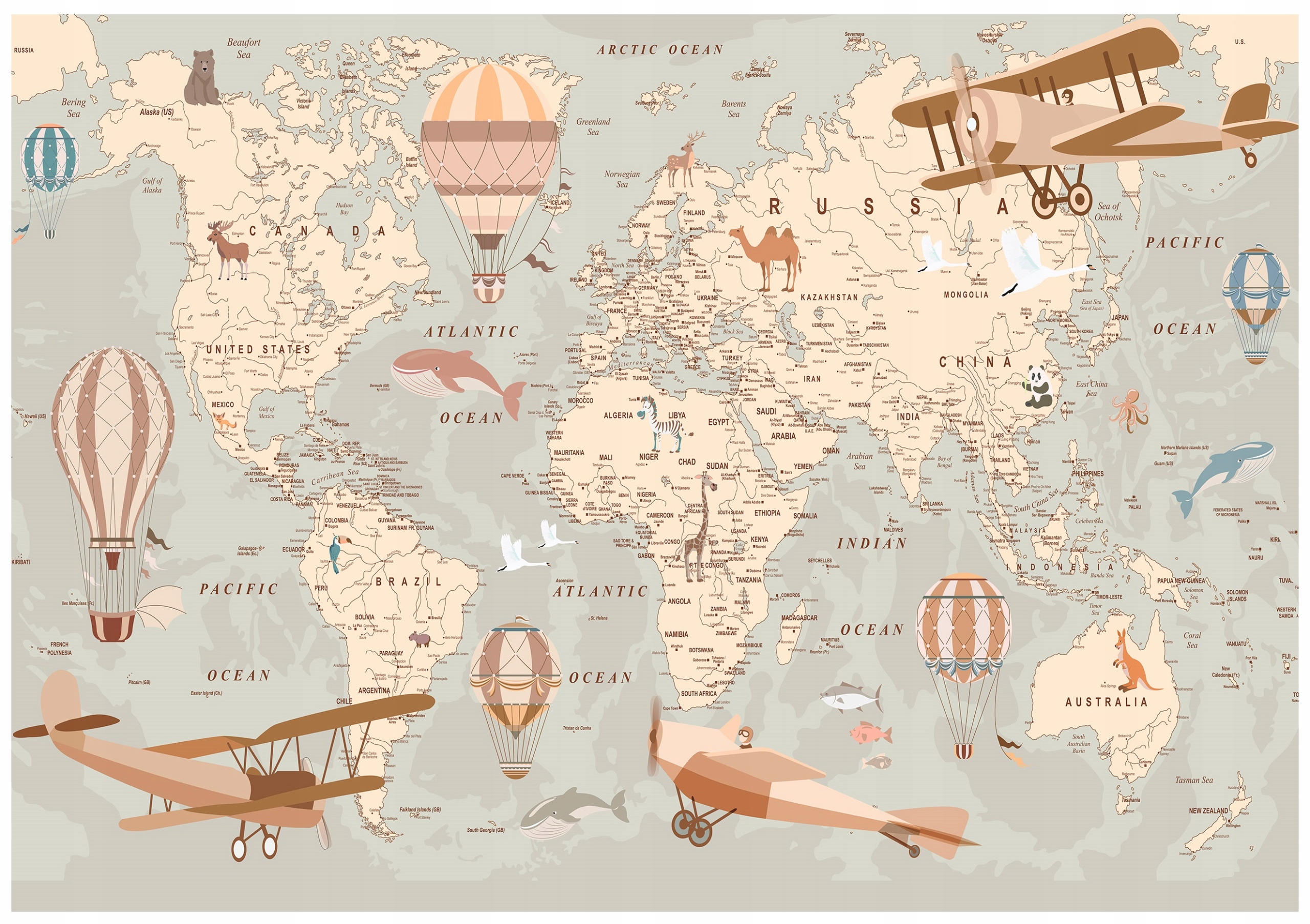Fototapeta Pro Děti Mapa Světa Zvířata Tapeta Na Zeď 300x210