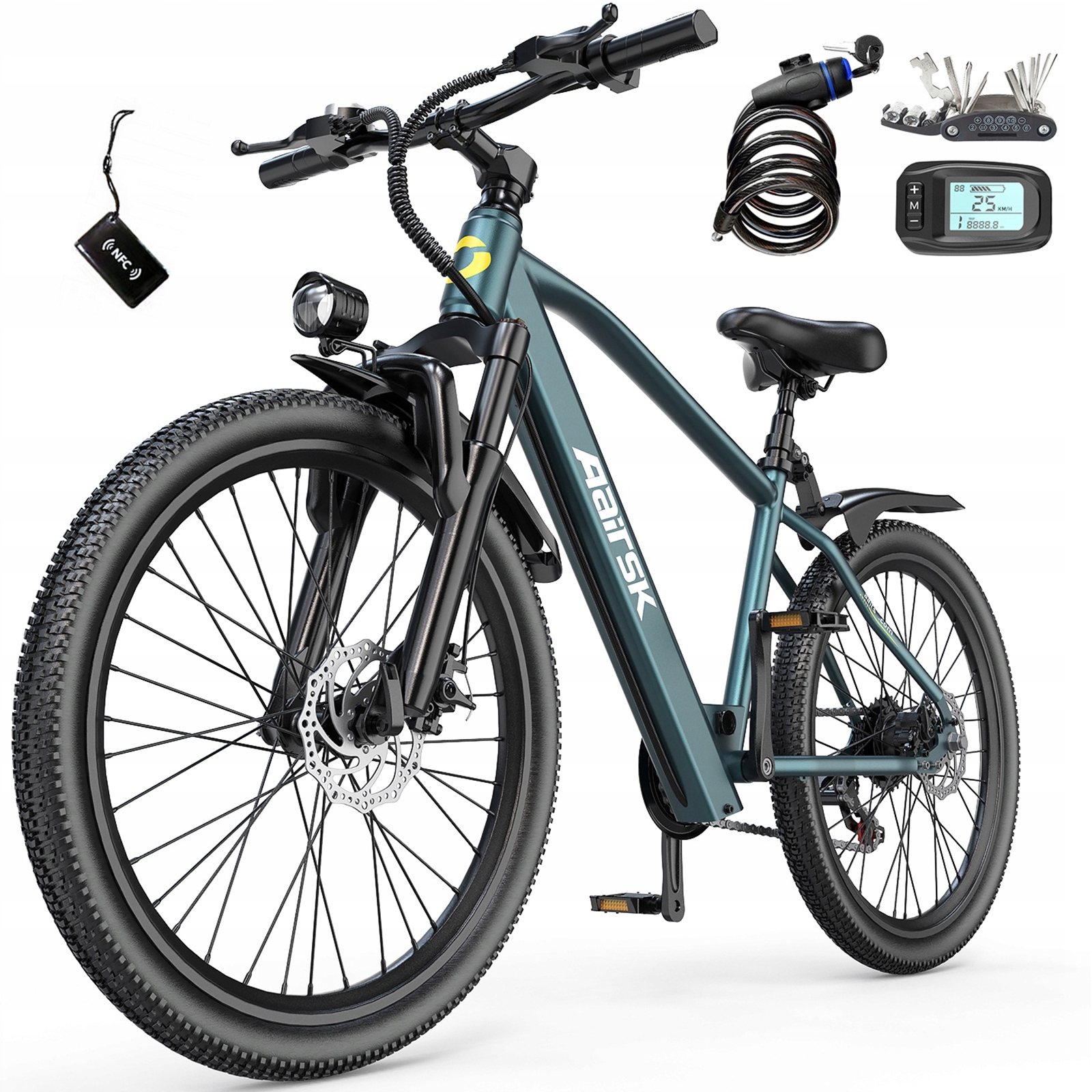 24" Elektrokolo Aairsk GT300, 36V 10Ah, 250W, 7 rychlostí Nfc karta, městské elektrokolo