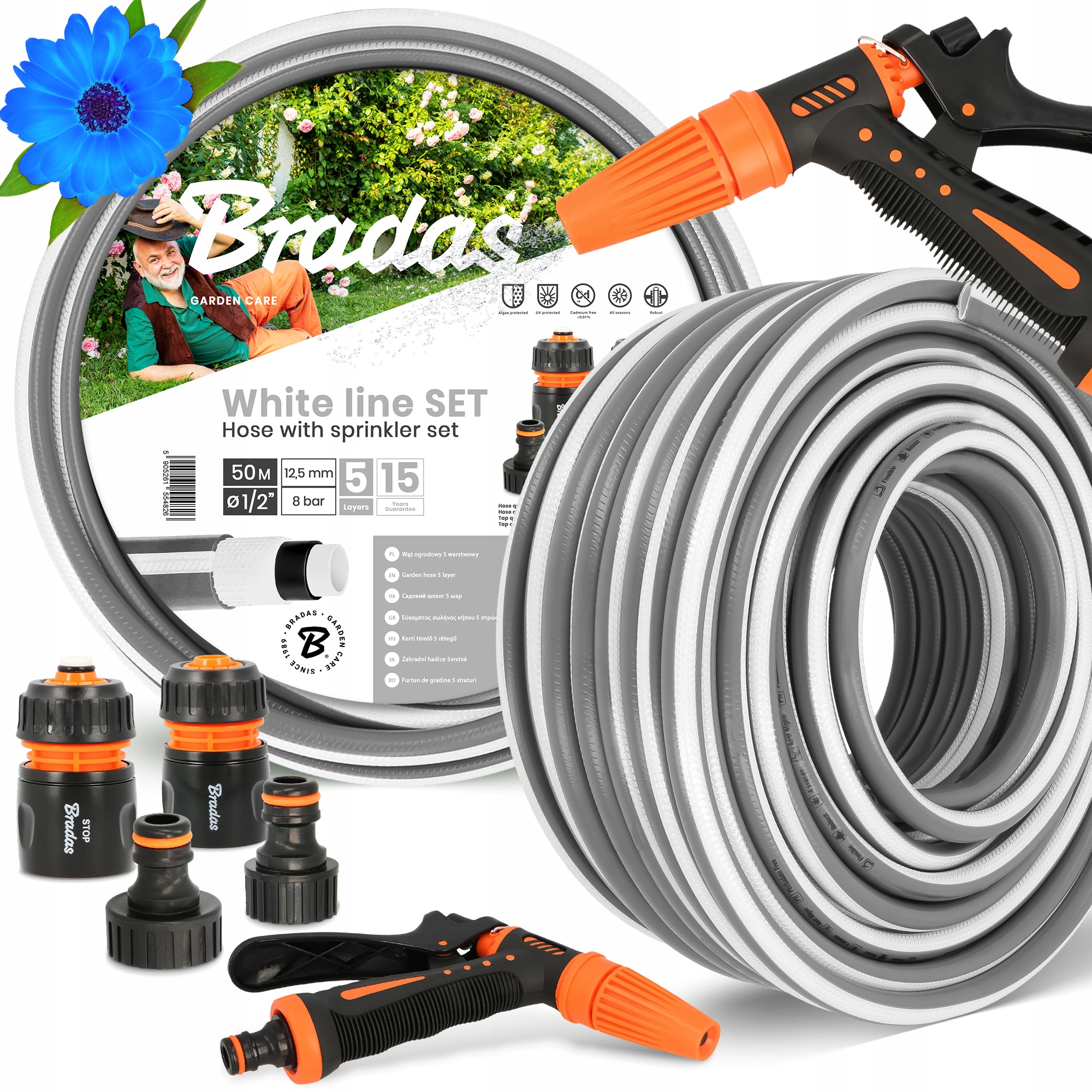 Záhradná Hadica 1/2 Vody Navíjacia Elastická Zalievanie 50 m Šlauf 5-VRSTVOVÁ Yo