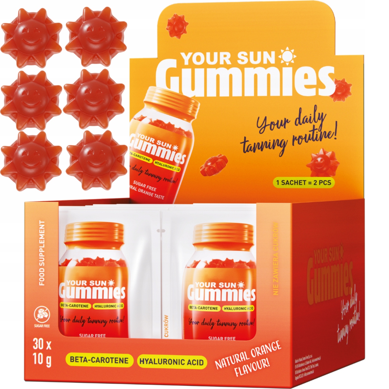 Opalovací gely s beta-karotenem Pomeranč Your Sun Gummies 60 želé