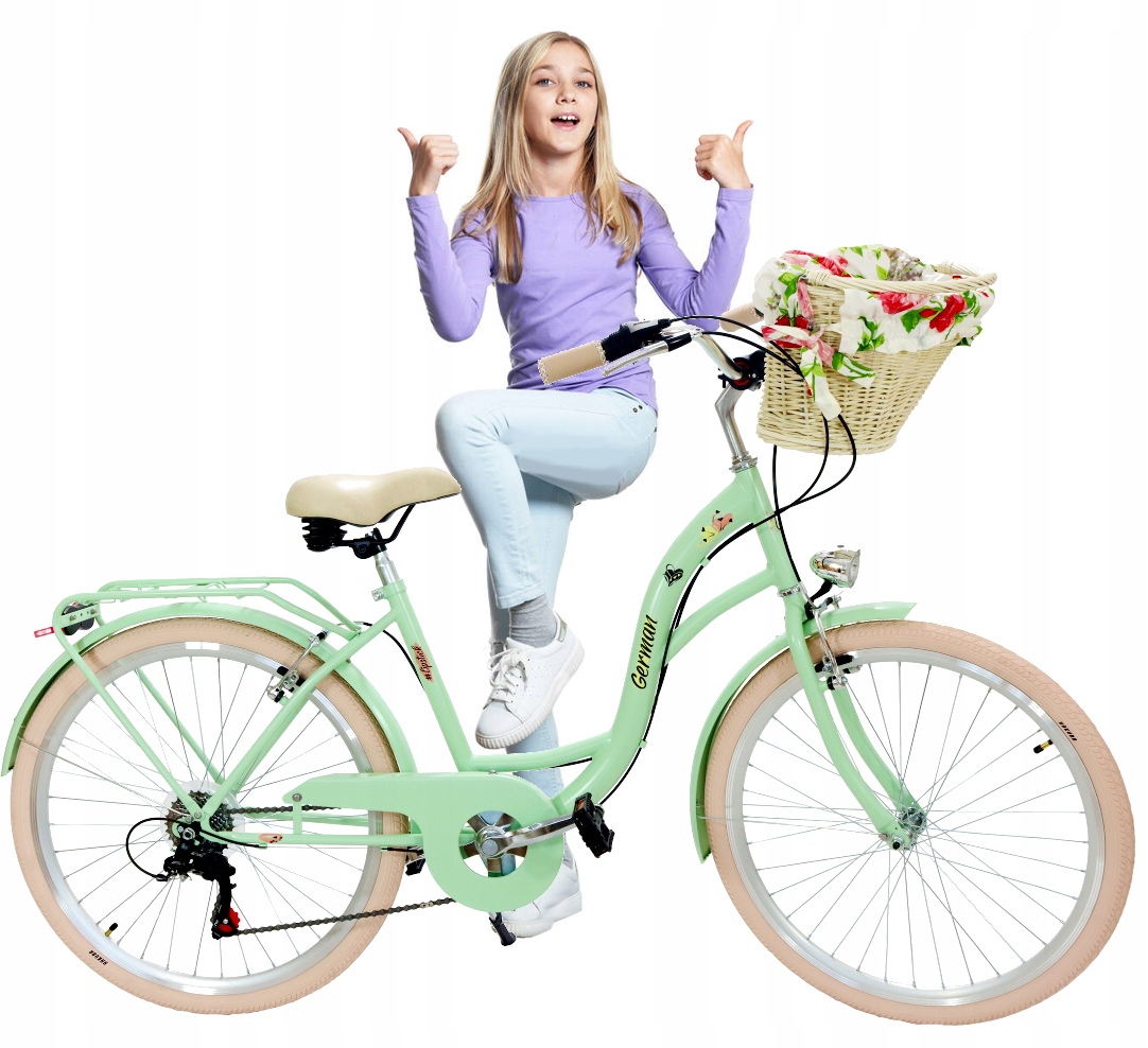 PIĘKNY MIĘTOWY ROWER DAMSKI 26 " CALI KOŁA 7 BIEGÓW DZIEWCZĘCY NA KOMUNIĘ 5903686572050