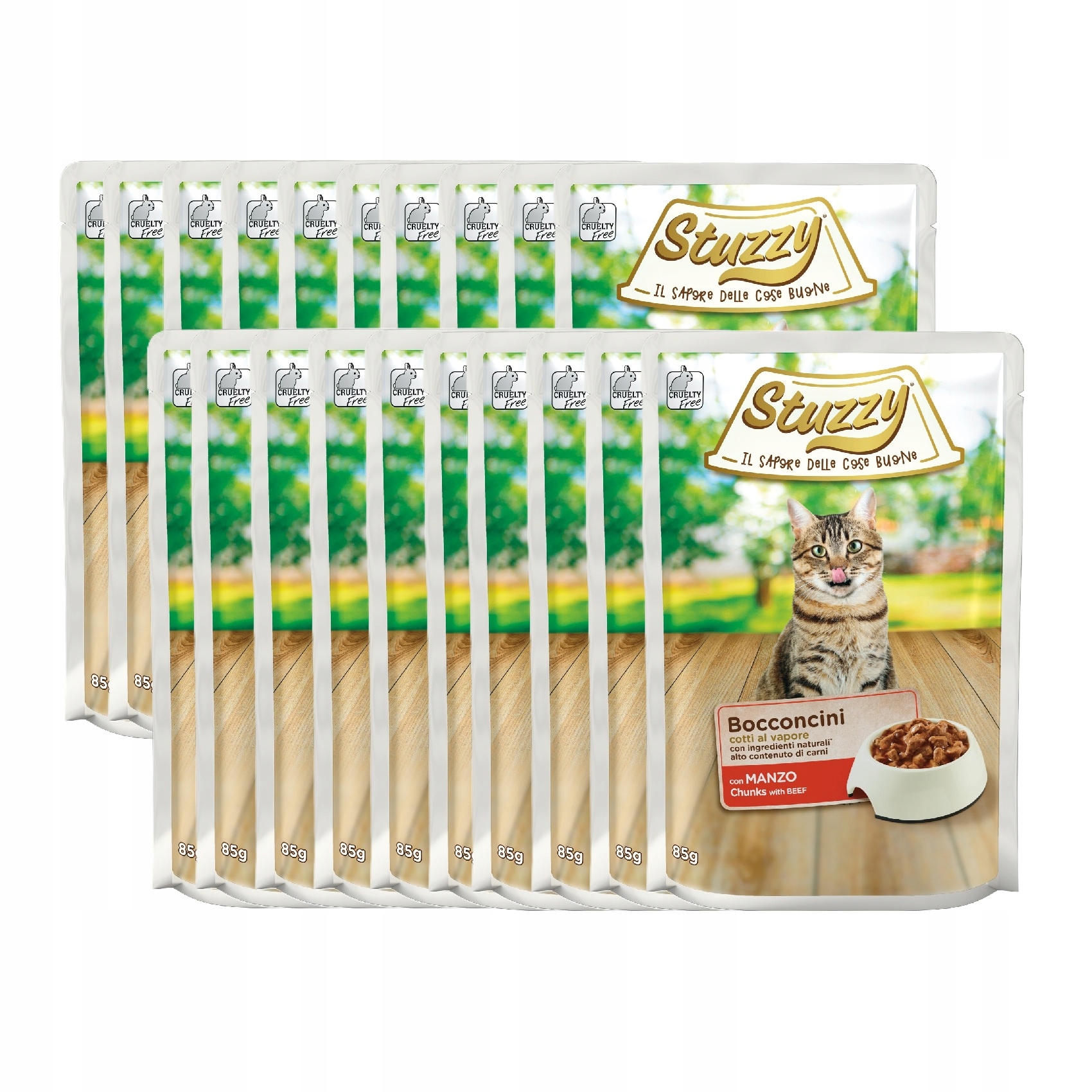 Levně Stuzzy Bocconcini Krmivo Vlhké pro kočky Hovězí maso v omáčce 20 balíčků 20x85 g