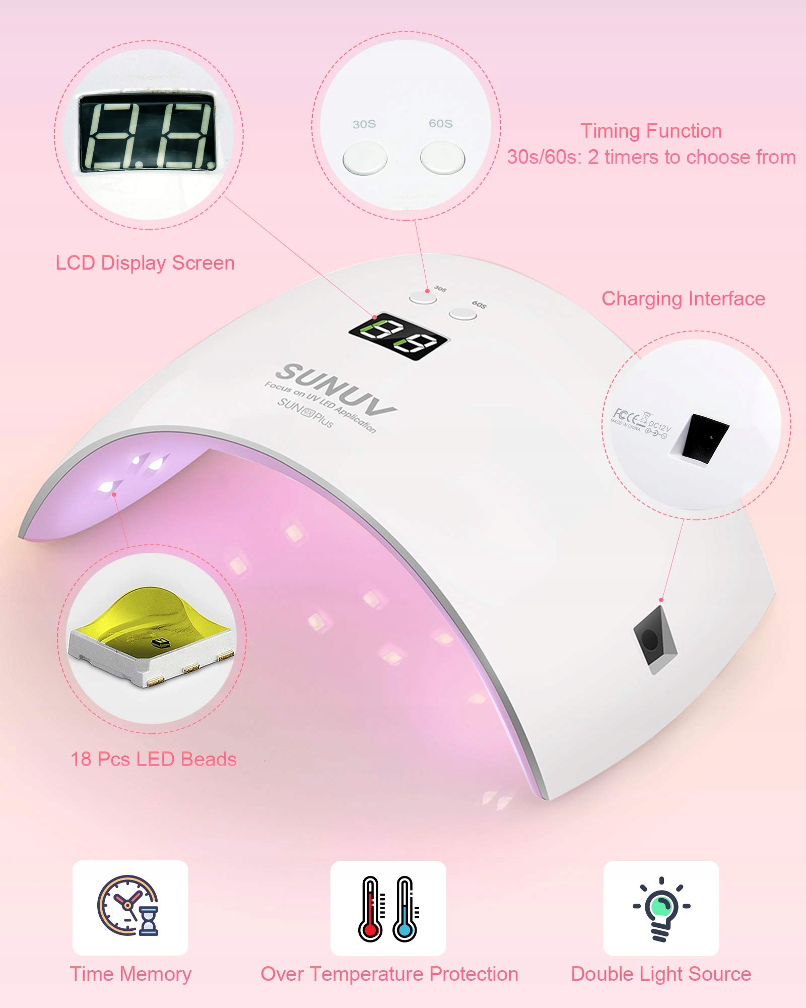 SUNUV Lampa UV LED Do Paznokci Z Timerem I Sensorem Do Manicure Pedicure — miniatura 2