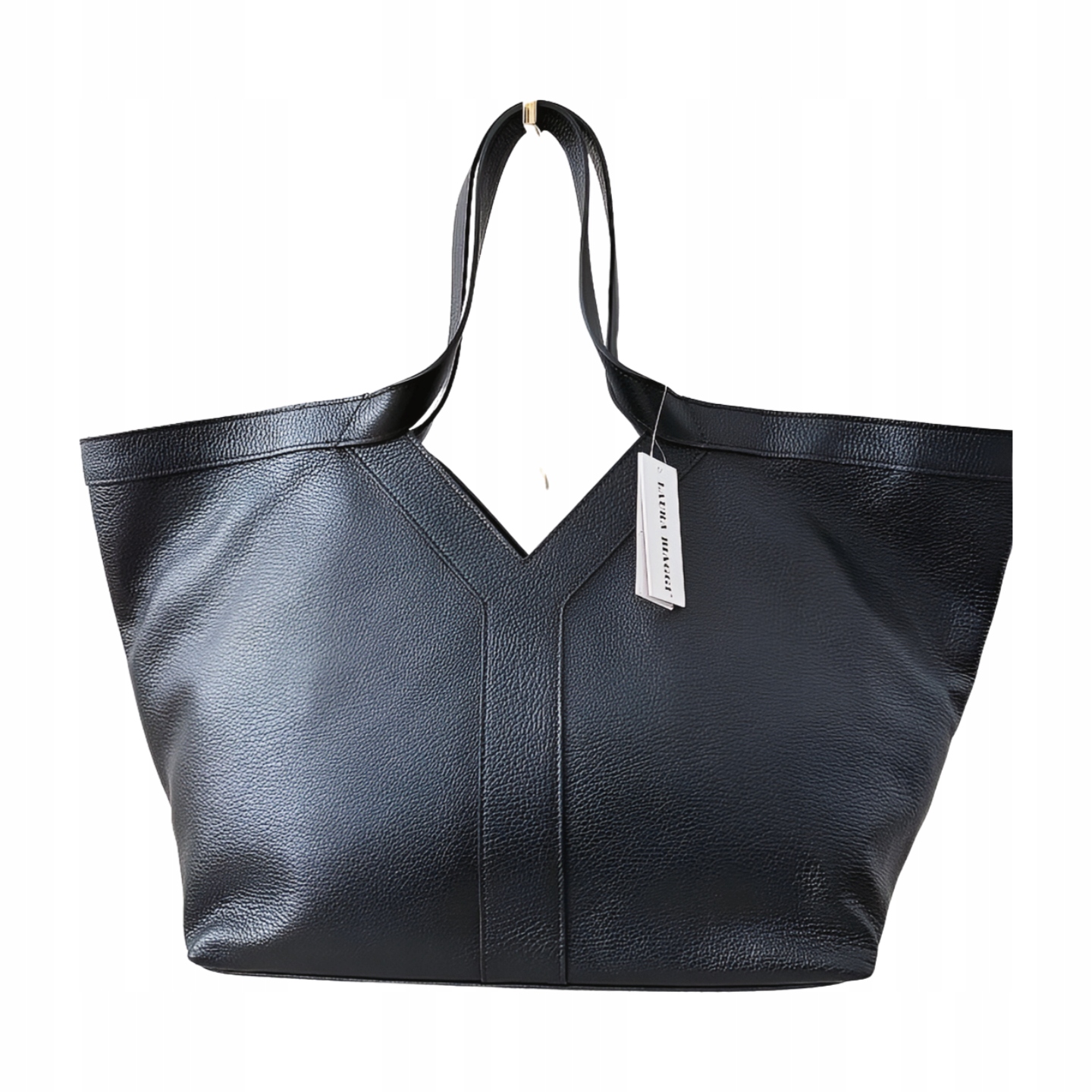 Laura Biaggi velká kožená shopper taška černá s prošitím