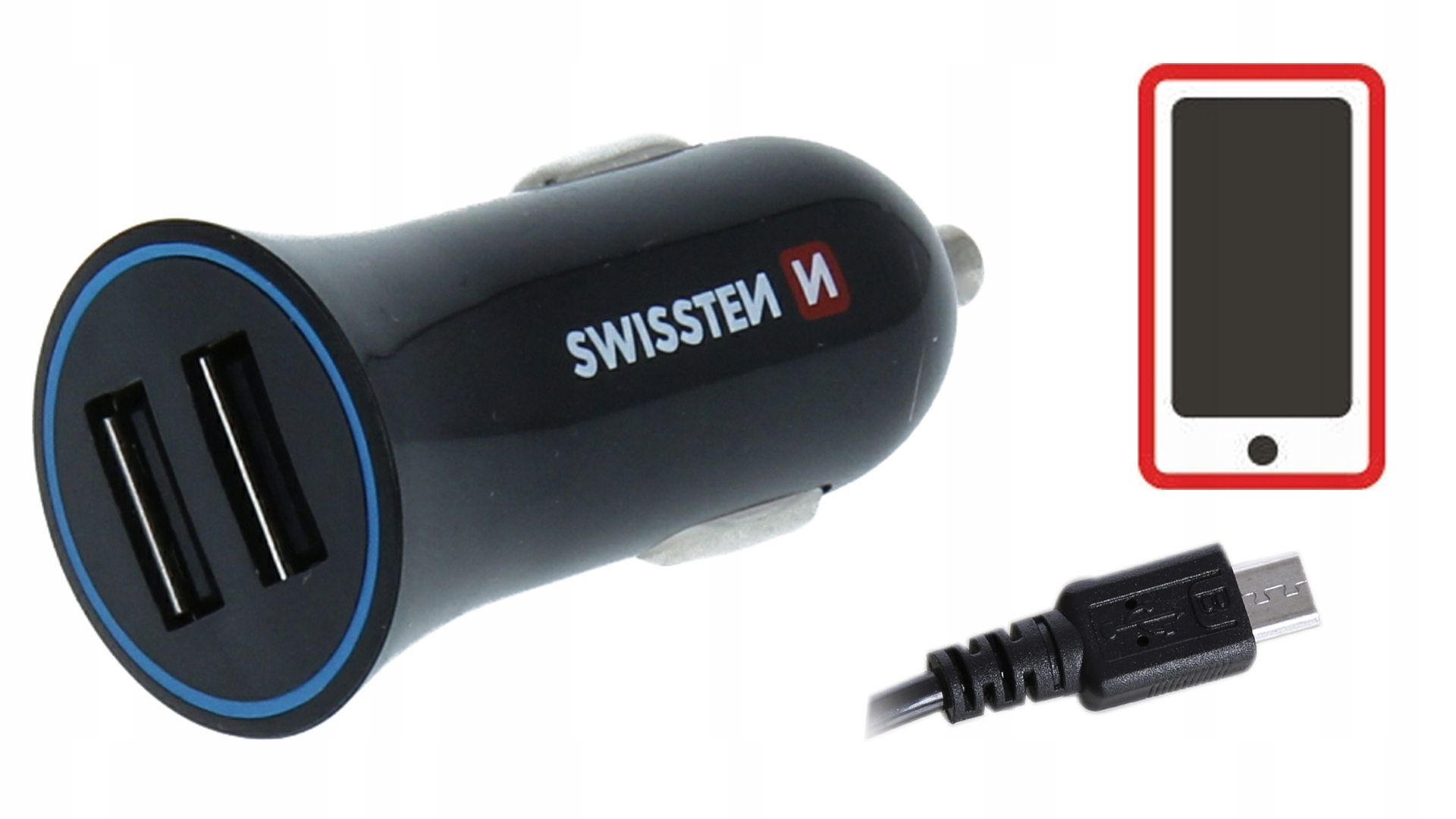 SWISSTEN ŁADOWARKA SAMOCHODOWA 2,4A 2x USB+ mikro Kod producenta 20110900