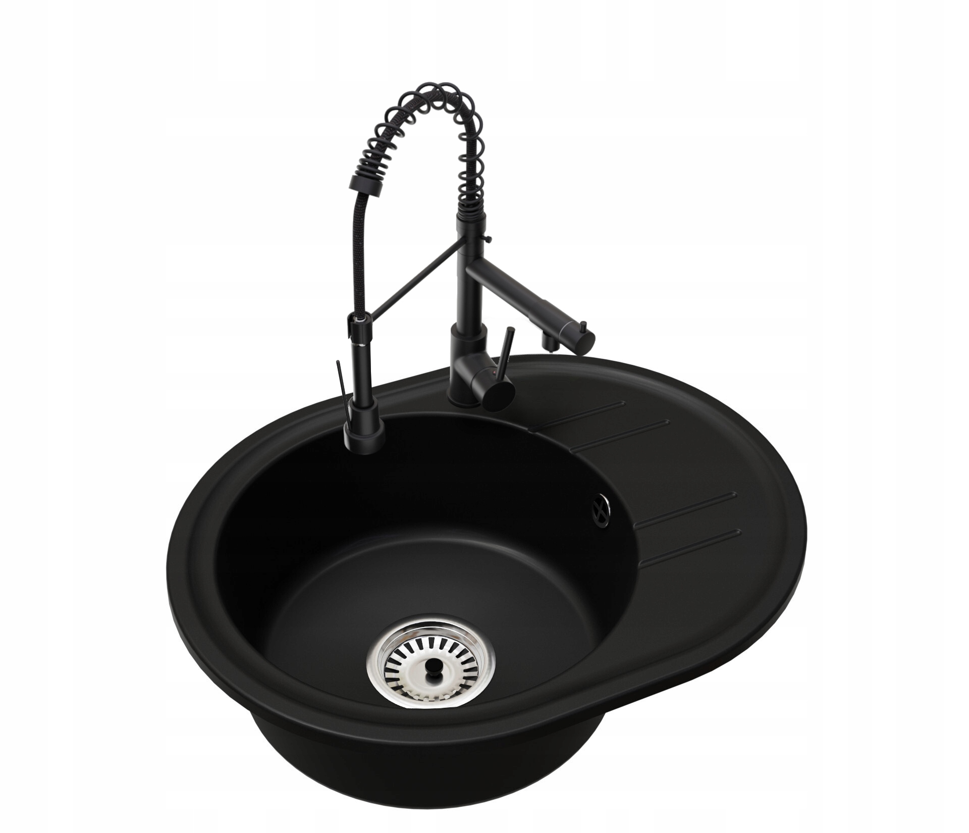 Kuchyňský dřez Jednokomorový Bella Sifon Chrom Baterie Duo Černá