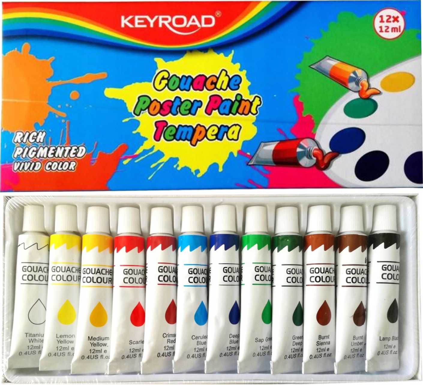 ZESTAW PEDZLE FARBY AKRYLOWE 36x12ml GWASZE OLEJNE Marka inna