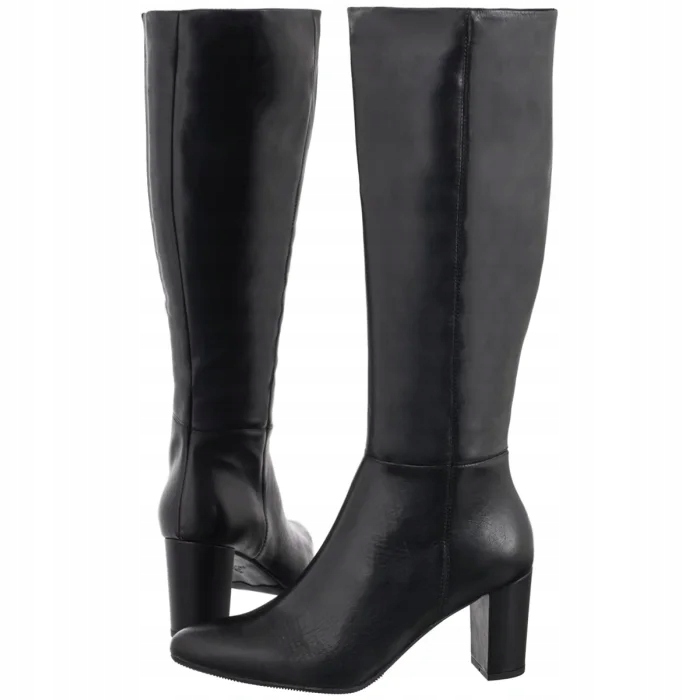 Kožené dámské kozačky na podpatku Ryłko černé F7XU4_T_M Black