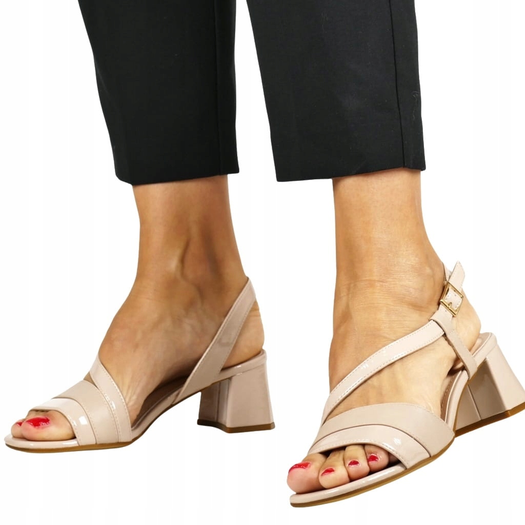 Béžové Kožené Dámské Sandály Na Špici, Vykrojené Prsty, Stabilní, Pohodlné, Velikost 38