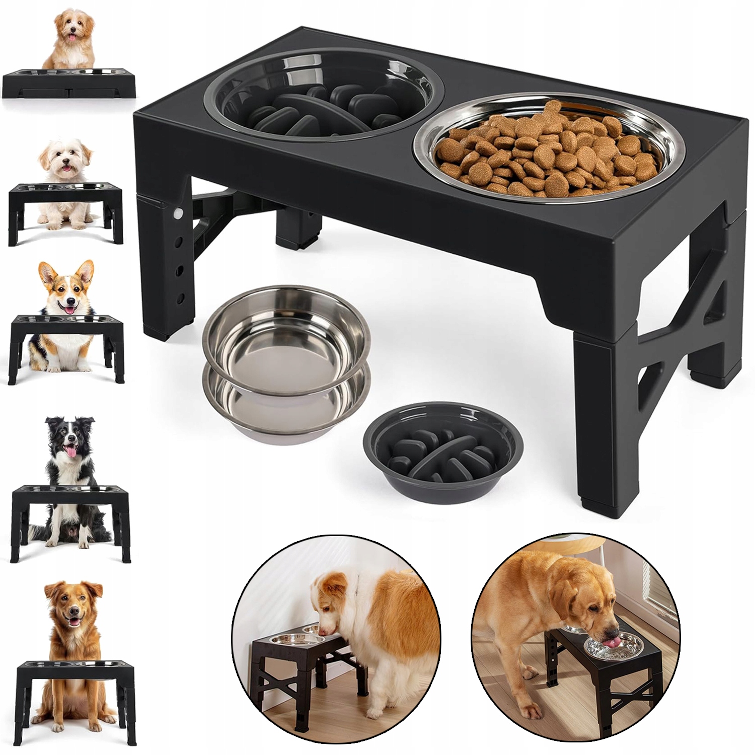 Miska Podwójna Dla Psa Kota Antypoślizgowa +podstawka Pod Miski, 1200+800ML