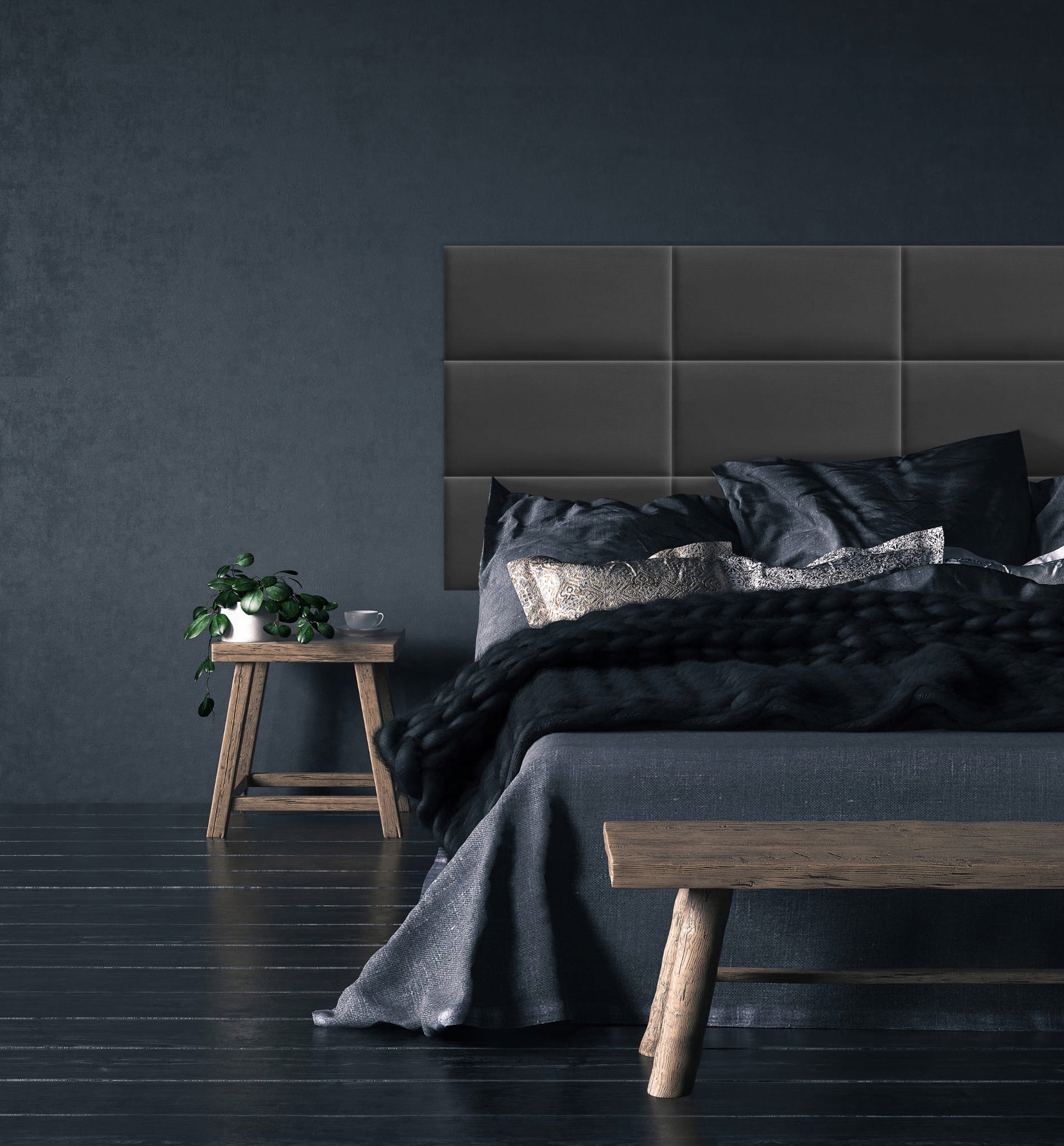 Panel Tapicerowany Grafitowy 90 x 30 cm Szerokość mebla 90 cm