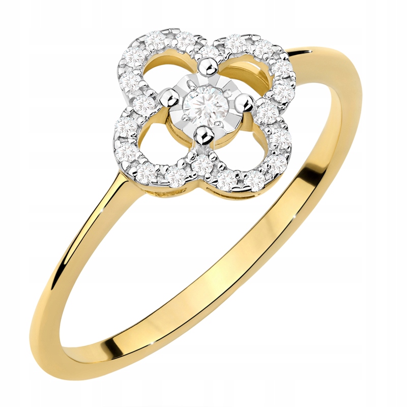 Zlatý Prstýnek Zásnubní pr. 585 Květina s diamanty 0.13 ct 14k