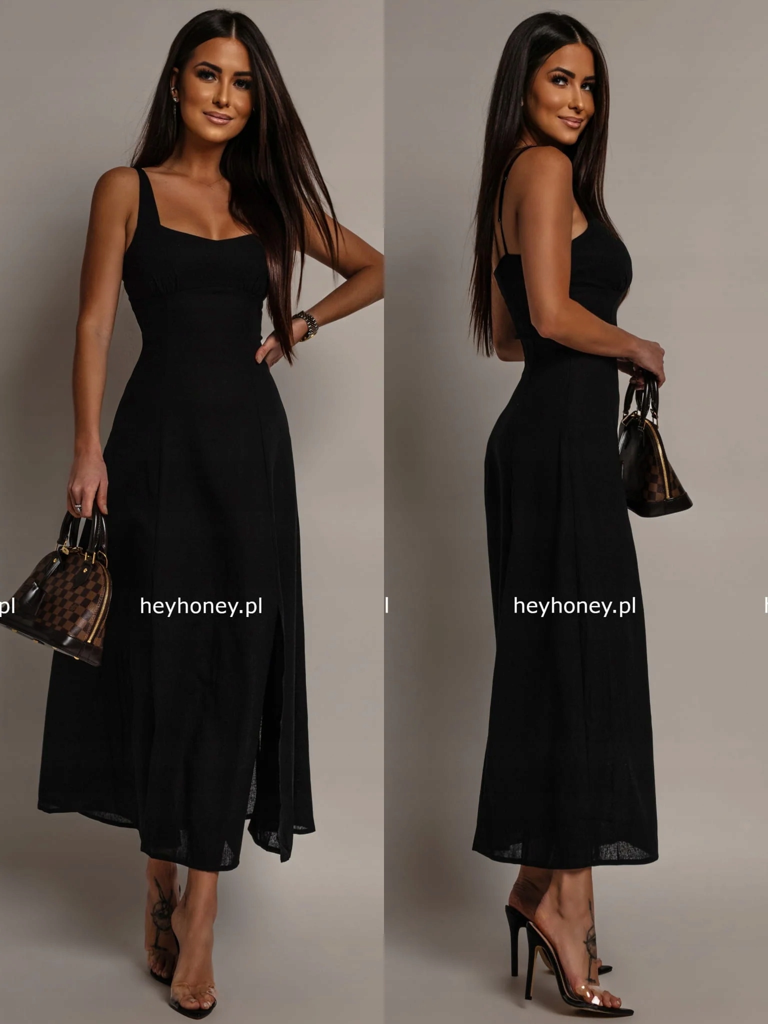 Šaty s lnem Maxi Černá Sienna L