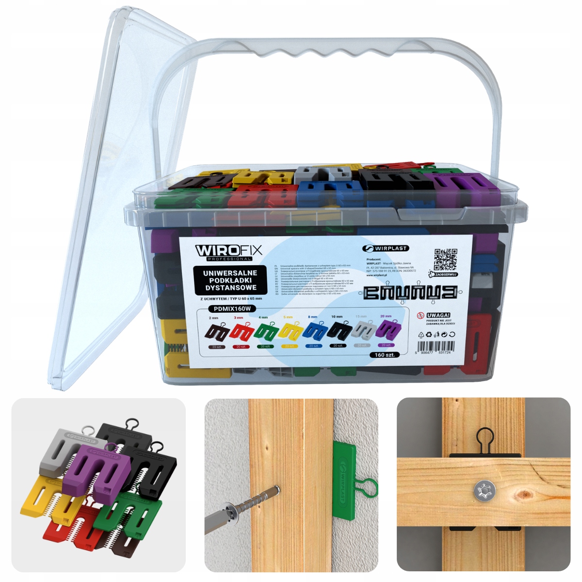 Podkładki dystansowe wyrównujące Duże do poziomowania Z Uchwytem 160 szt.