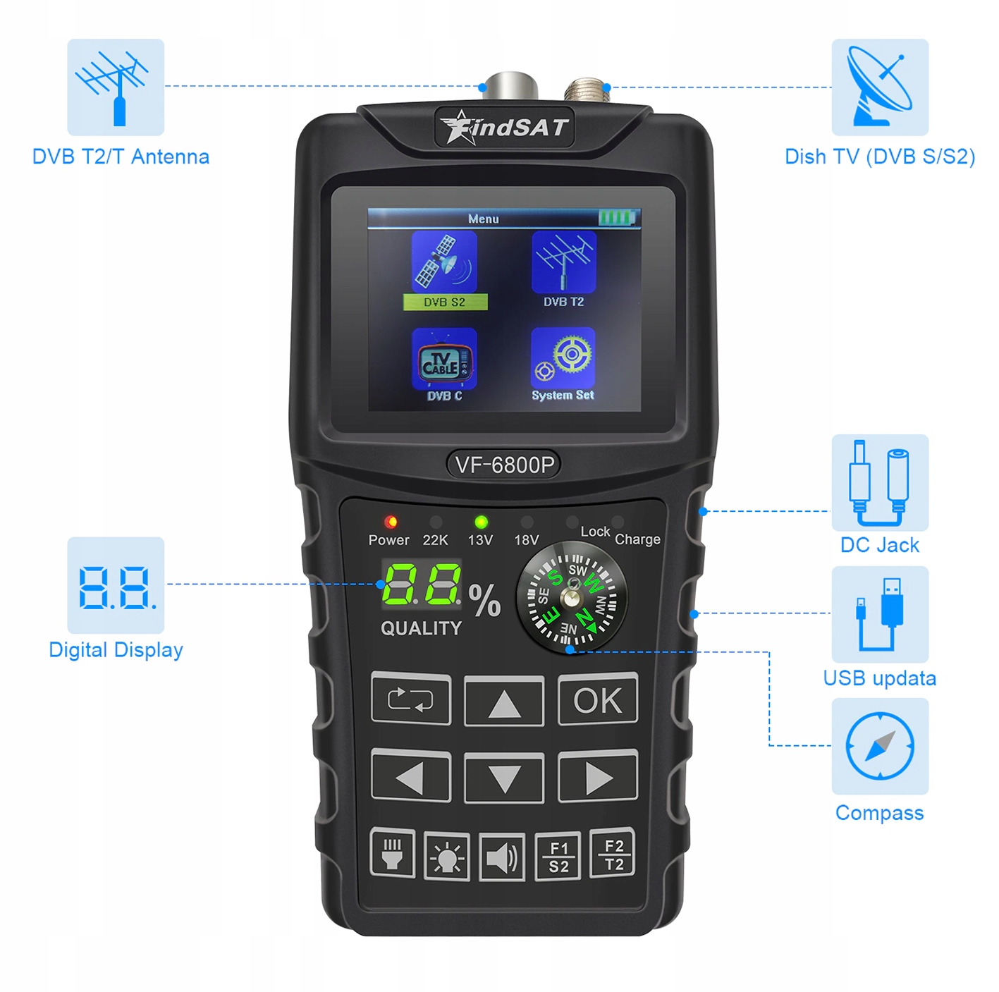 Miernik FindSAT VF-6800P żółty Model VF-6800P