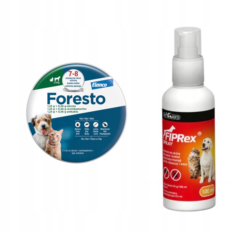 Fiprex Spray dla Psów i Kotów 100 ml Obroza Foresto Do 8kg 38cm pies/kot