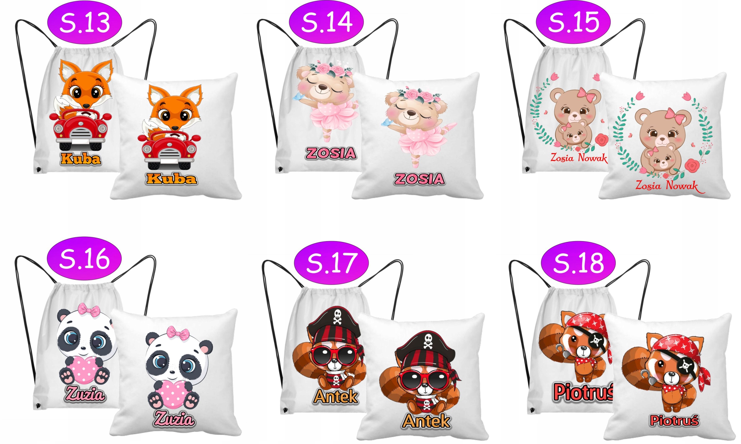 ZESTAW PODUSZKA WOREK DO PRZEDSZKOLA IMIĘ Typ worek