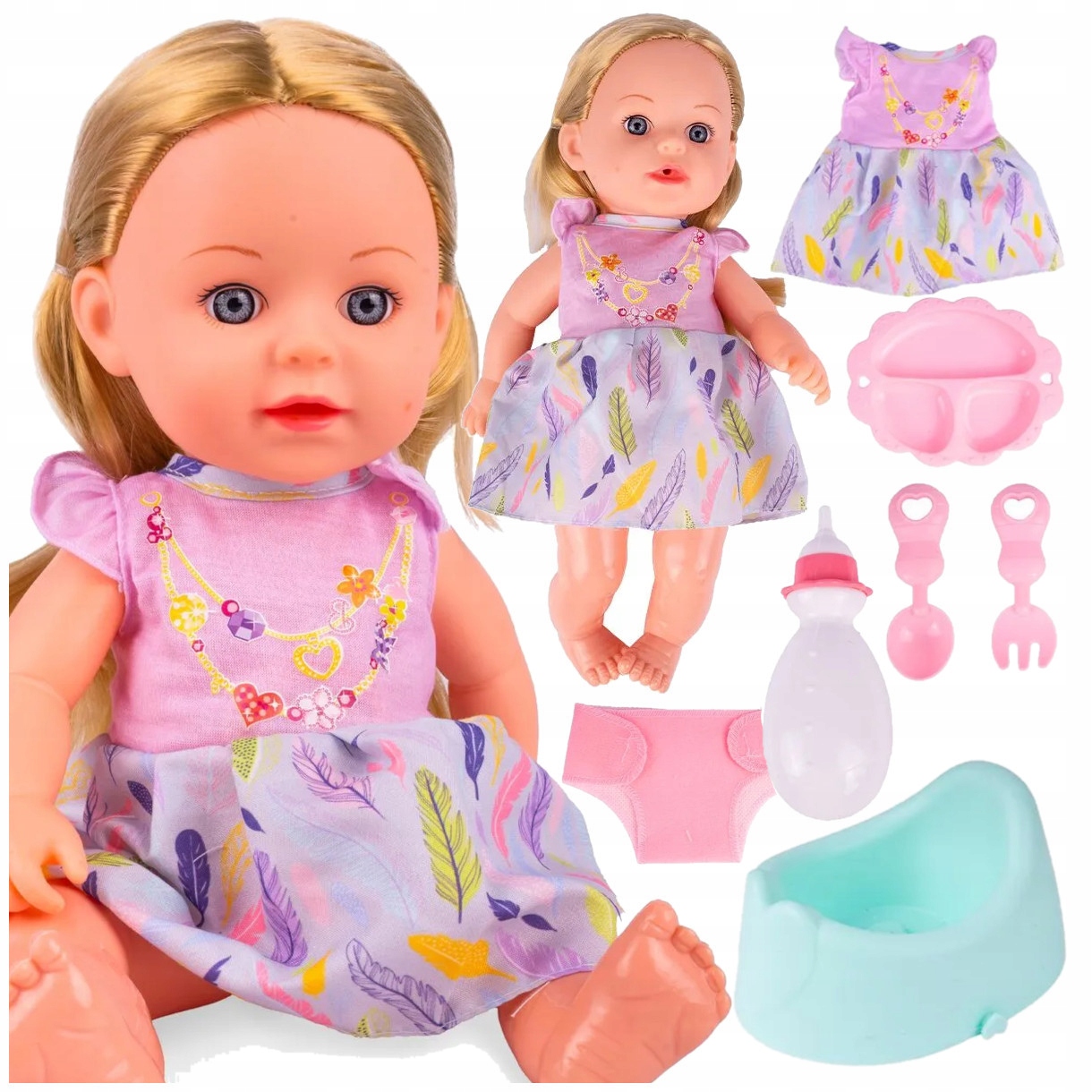 Interaktywna LALKA BOBAS dziewczynka długie włosy AKCESORIA nocnik UBRANKO