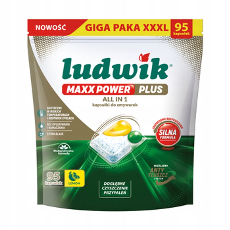 Levně Ludwik Maxx Power Plus kapsle do myčky nádobí 95 ks limonád
