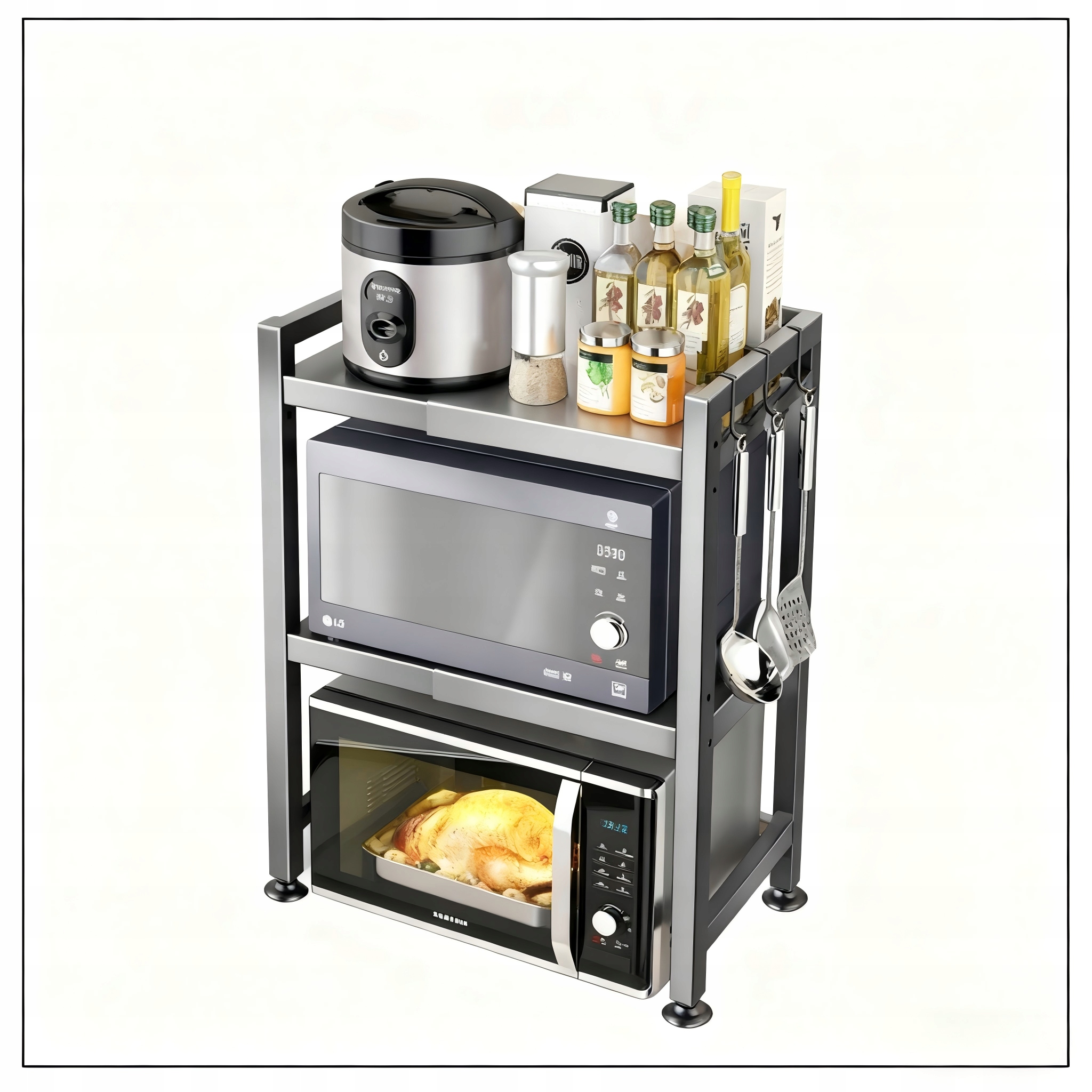 Regulovatelná dvojitá police do kuchyně nad mikrovlnnou troubou háčky PŁ8