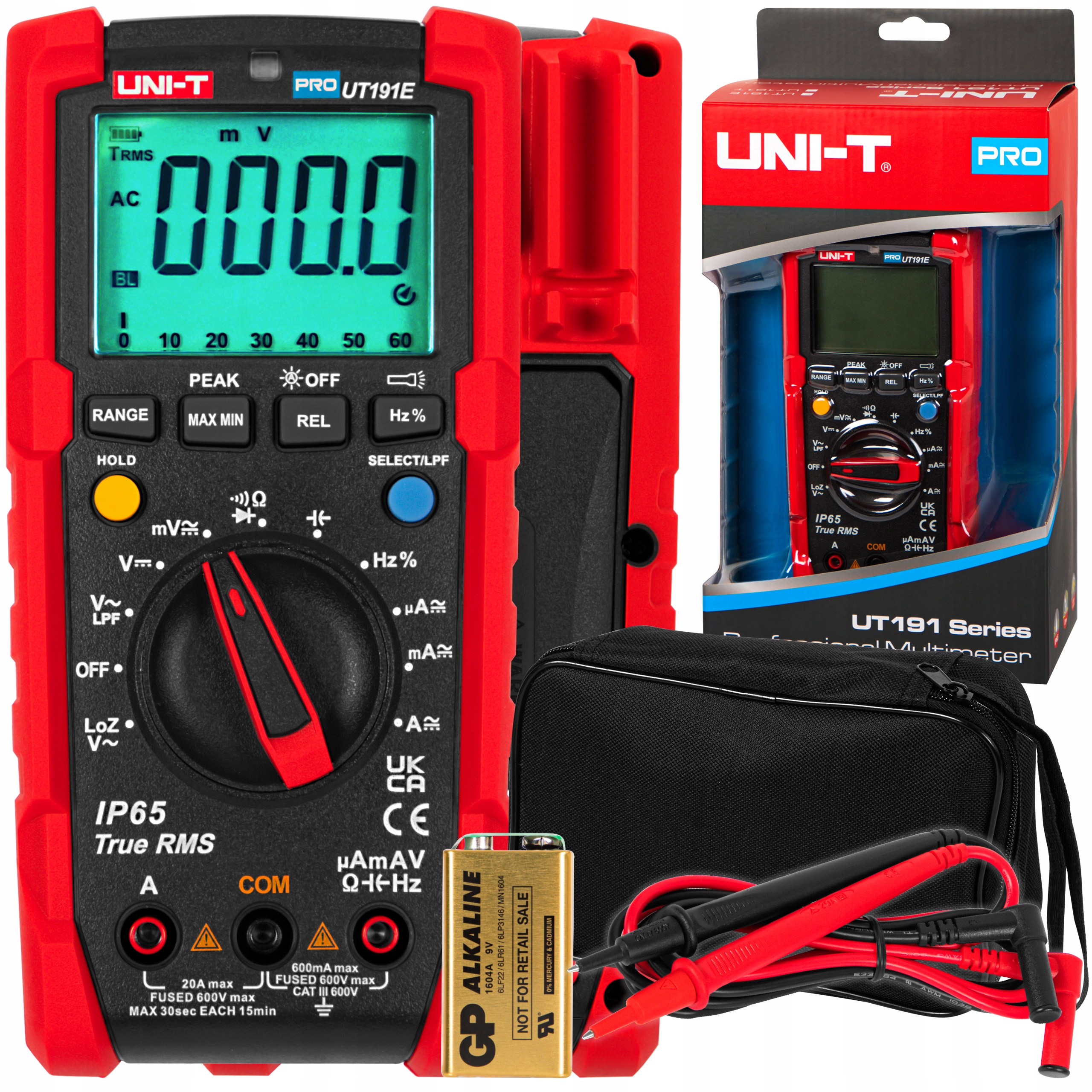 Miernik multimetr Prądu Napięcia Ac/dc Latarka Etui Bateria 9V UT191E Pro