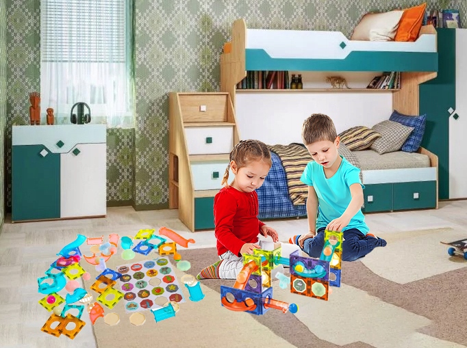 ZESTAW KLOCKI MAGNETYCZNE KULKI ŚWIECĄCY TOR KONSTRUKCYJNE UKŁADANKA 49 el Marka Trifox