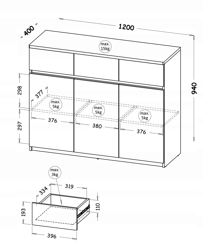 DUŻA KOMODA BIAŁA Z SZUFLADAMI DO SYPIALNI NA UBRANIA 120 ARKADO AR06 Marka inna