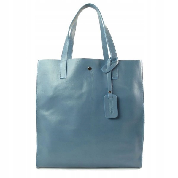 Włoska torebka damska duży pojemny worek Shopper bag A4 Vera Pelle Błękit
