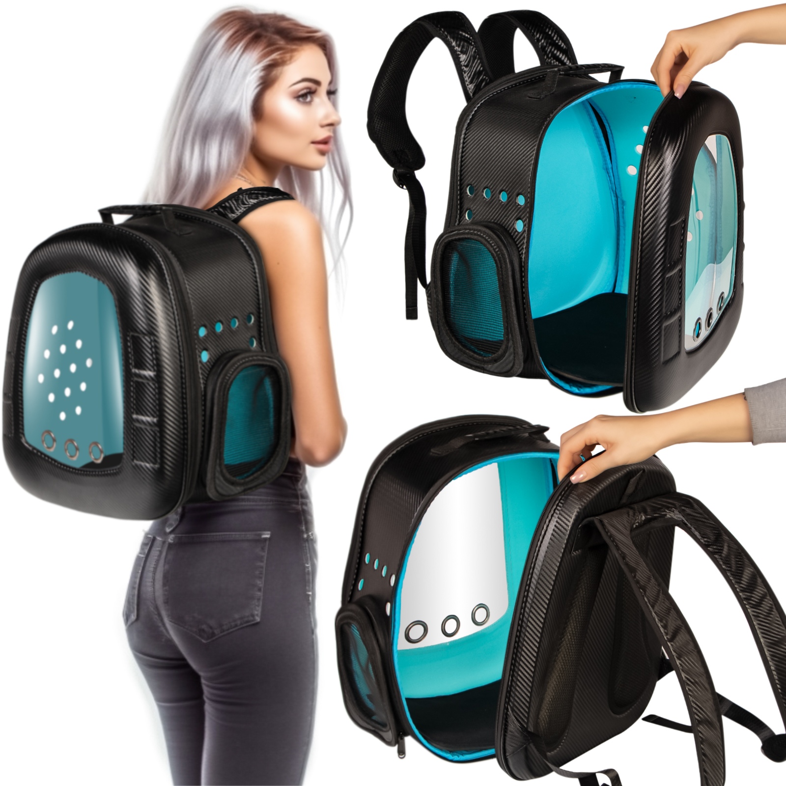 Levně Batoh Carbon Pro Psa A Kočku, Pevný, Průhledný, S Ventilací A Pelíšek