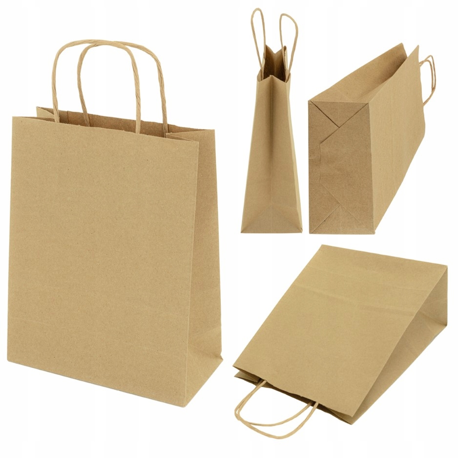 Karton Torby Papierowe 18x8x21cm Brązowe 90GSM Torebki Z Uchwytem Skręcanym