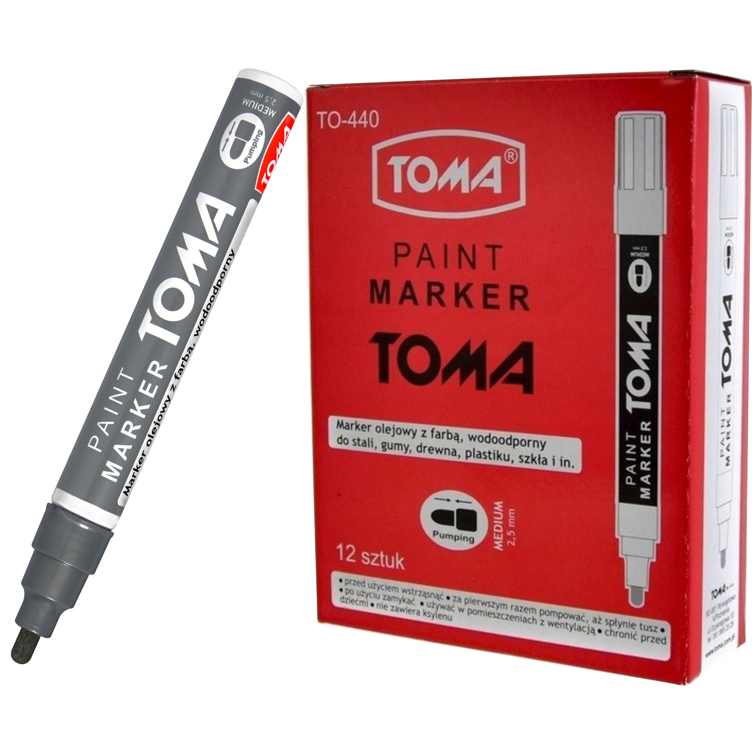 

Marker olejowy Toma TO-440 2,5mm szary 12 sztuk