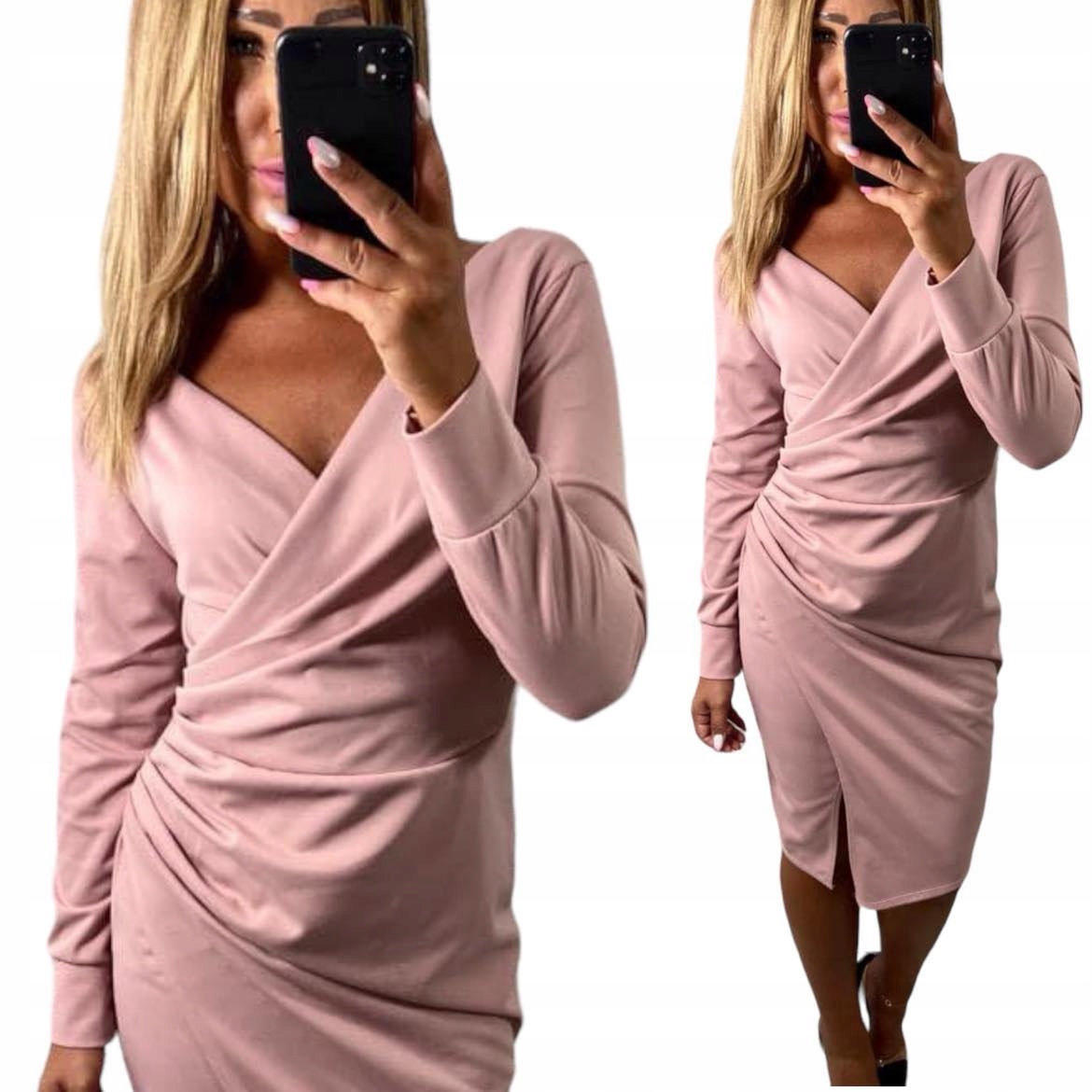 V781 Elegantní Šaty Nařasená Růžová Šaty vel. 44 (2XL)