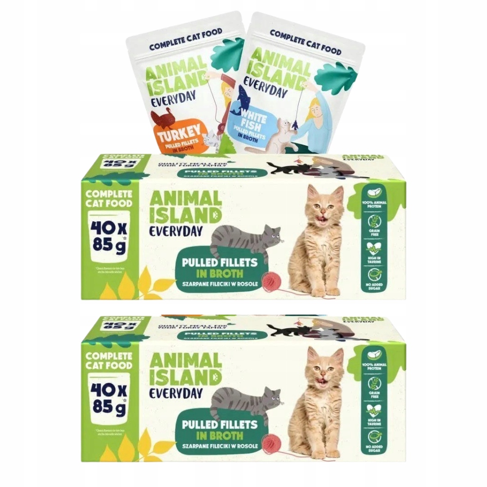 Levně Animal Island Mokré Krmivo Pro Kočky kočky v kapsách MIX Chutí 80 x 85 g Ryba Krůta