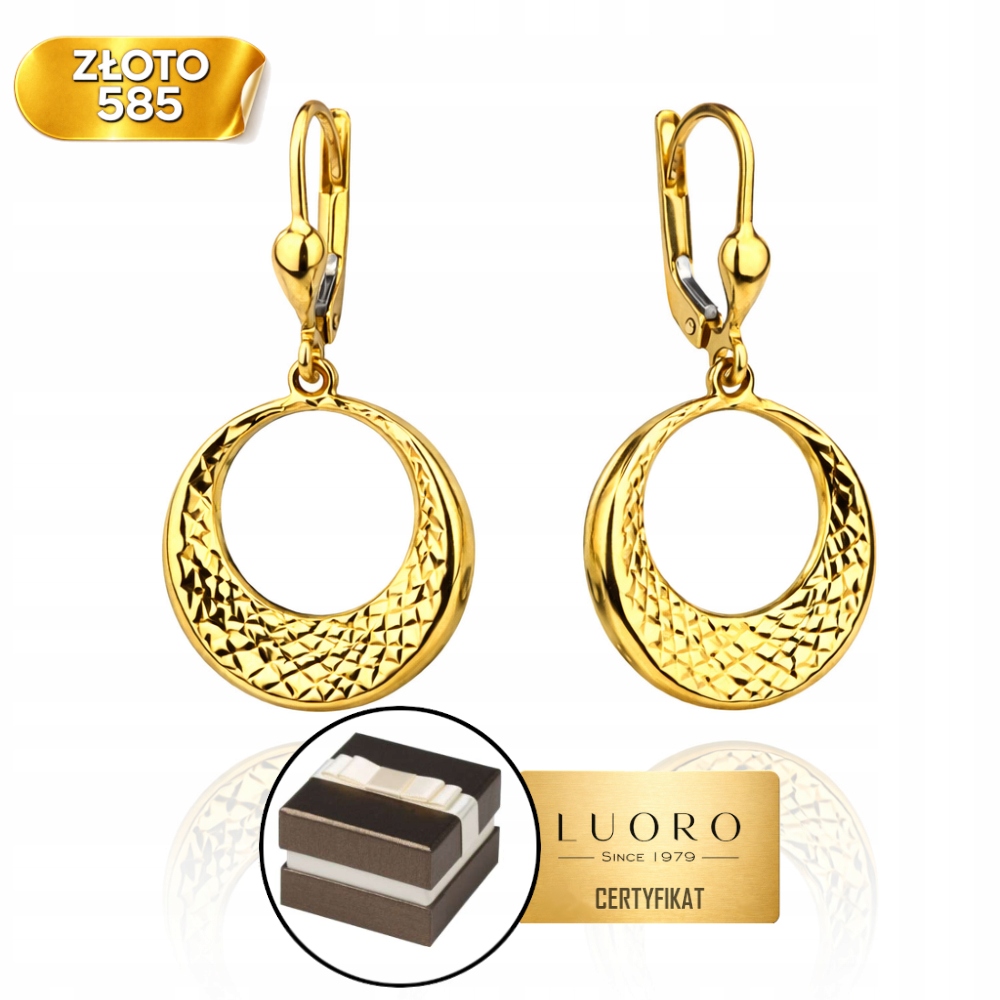 Náušnice Zlaté 585 14K Kulaté Diamantové 16 MM Anglické Zapínání