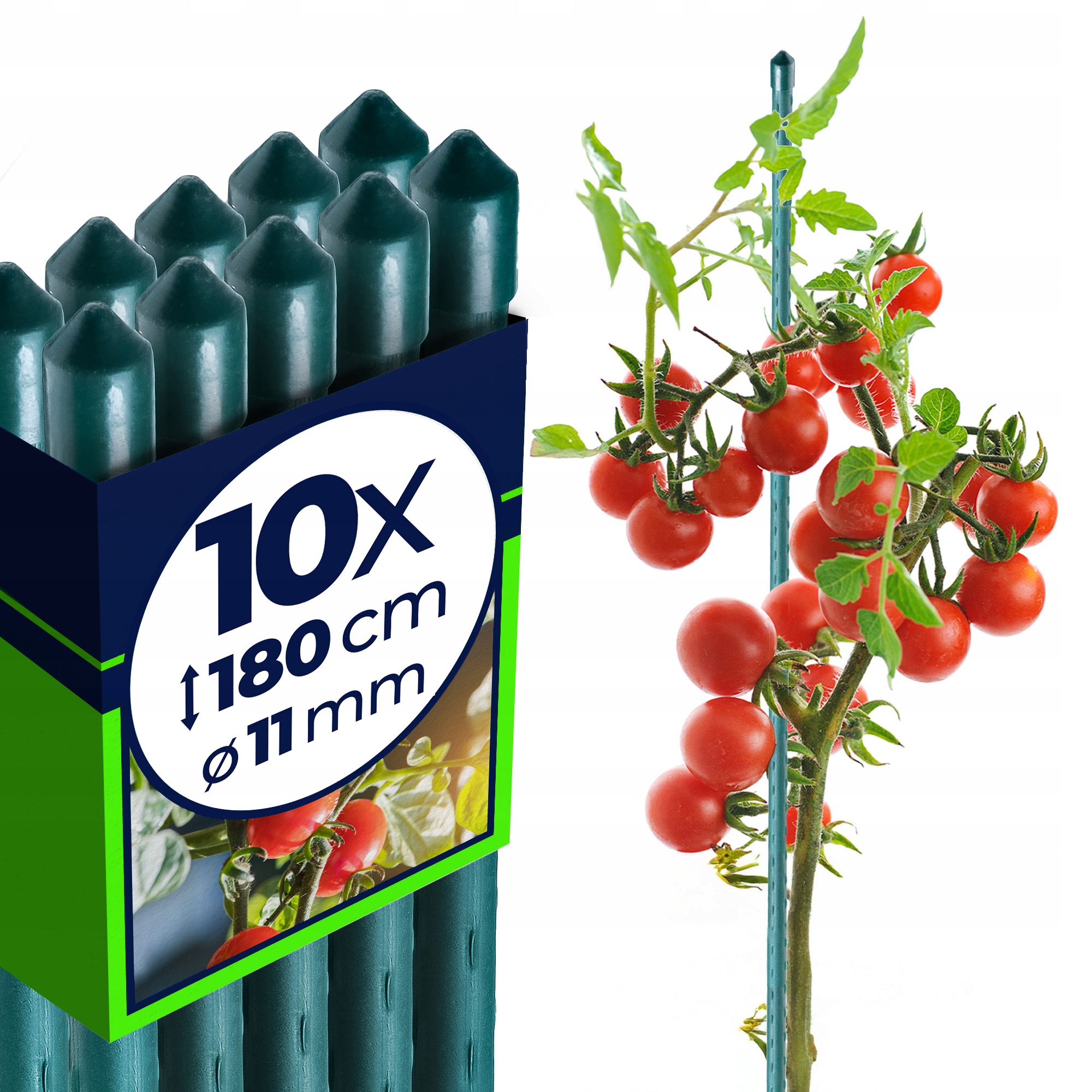 10 Kusů Tyčky Na Rajčata 180 cm Podpora Rostlin Povlakovaná Ocel 11 mm