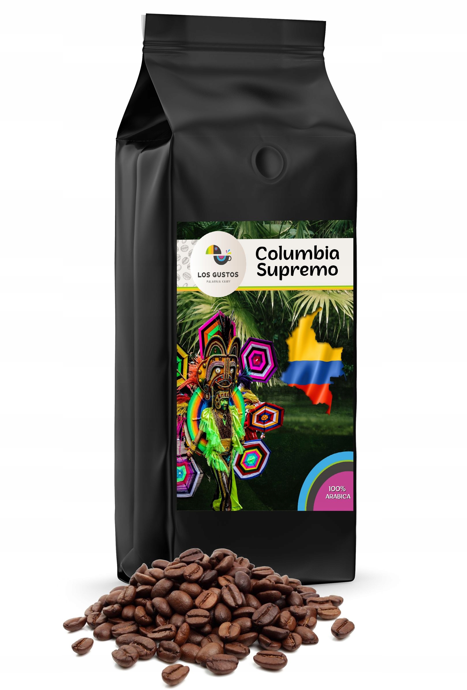 Levně Káva zrnková 1kg Kolumbia Supremo 100% Arabica Čerstvě Pražená Los Gustos