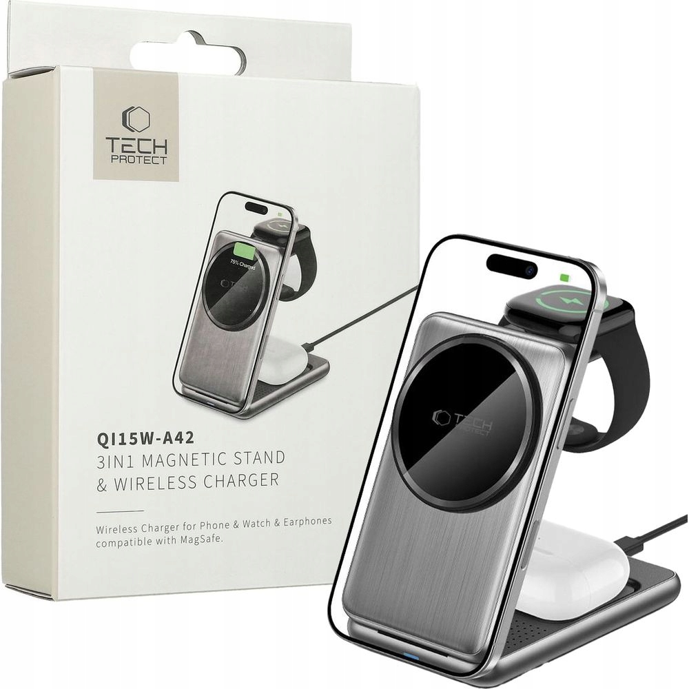 Ładowarka bezprzewodowa Tech-Protect do MagSafe/Qi/Apple Watch, 3w1, szybka