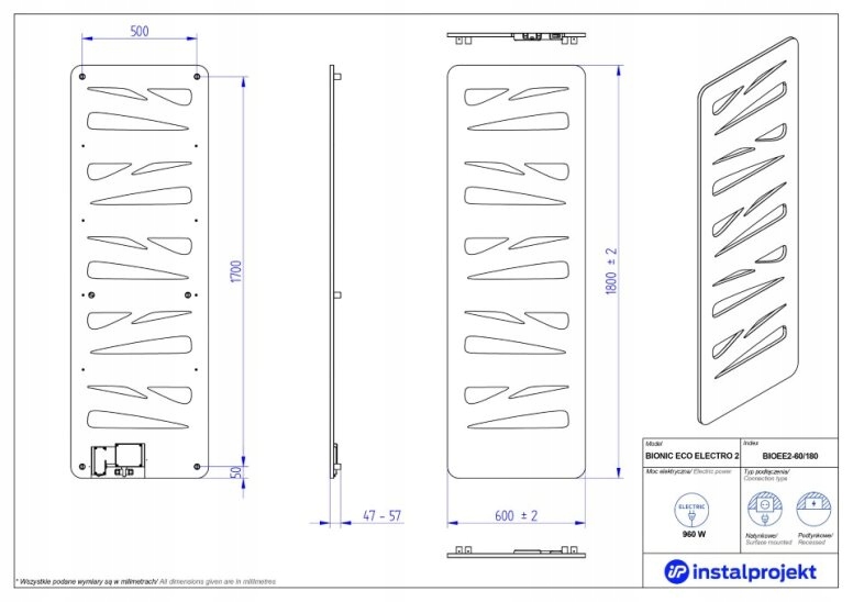 INSTAL PROJEKT BIONIC 2 elektryczny 60x180 czarny Marka Instal Projekt