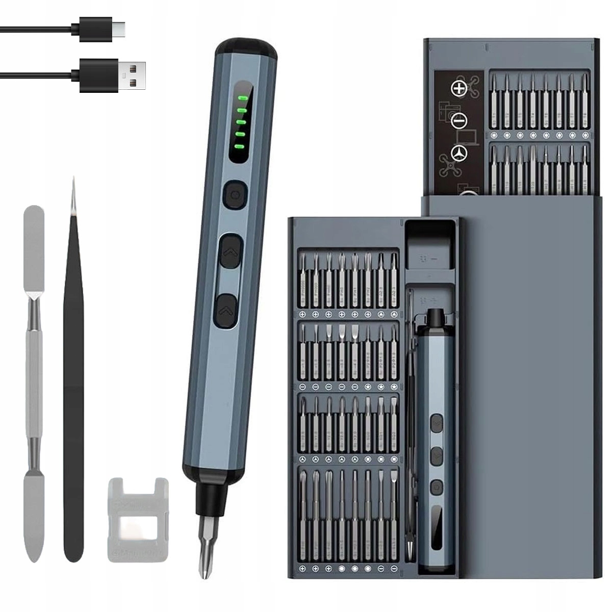 Zestaw Wkrętak Akumulatorowy Elektryczny Śrubokręt Precyzyjny 68 Bitów Etui