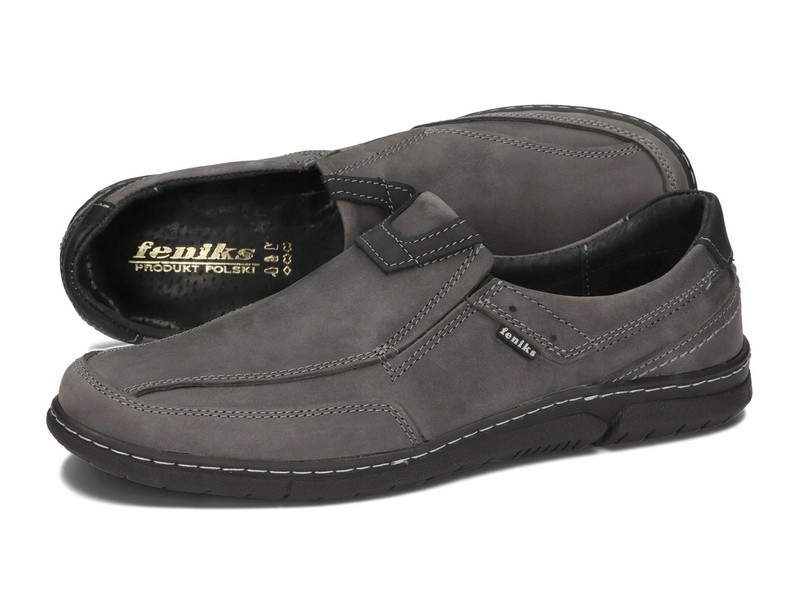 MOKASYNY SKÓRA NATURALNA PÓŁBUTY 102 SZARY 45 Długość wkładki 29.5 cm