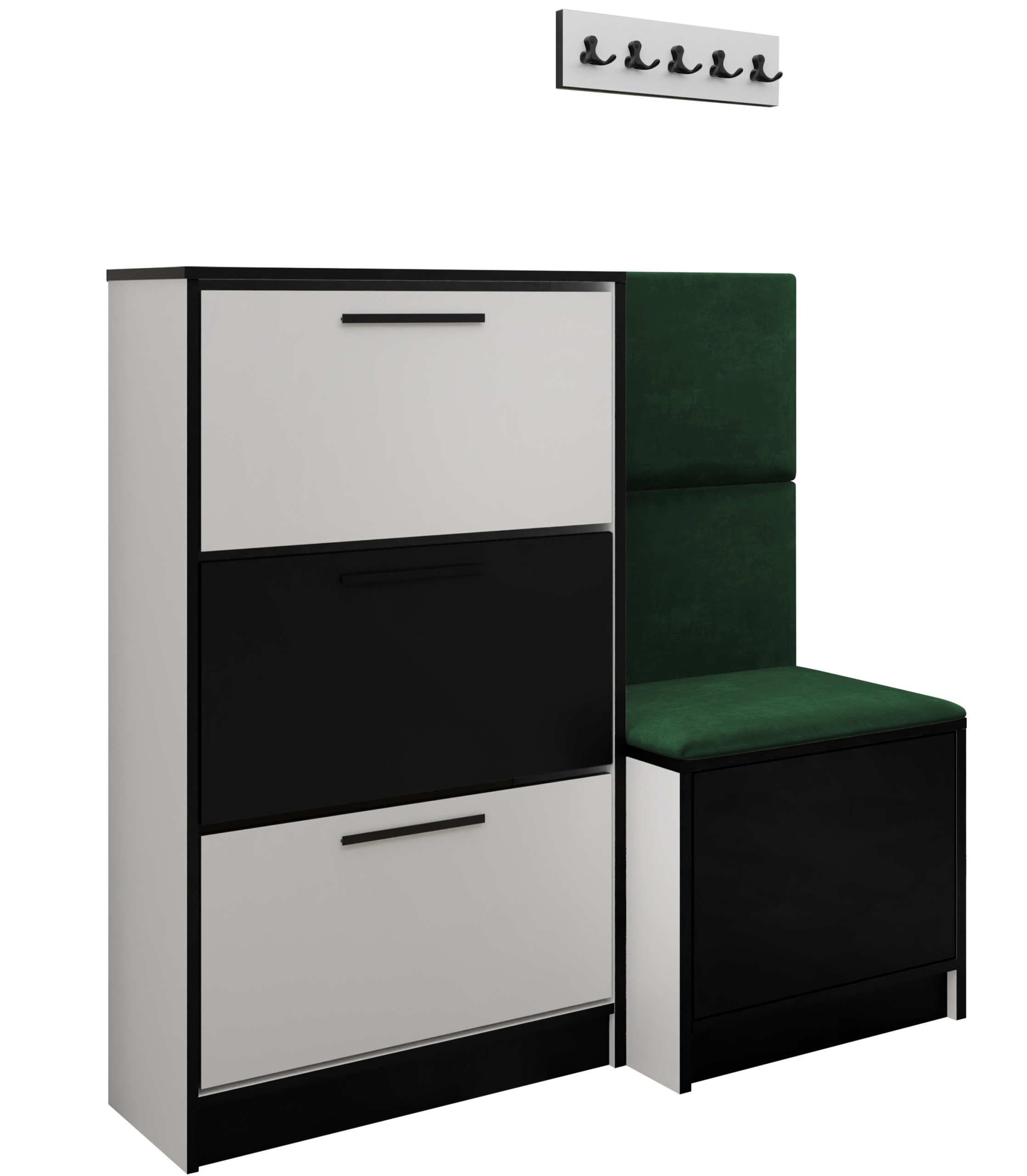 Sada Kubi botník a sedák bílá černá zelená tkanina